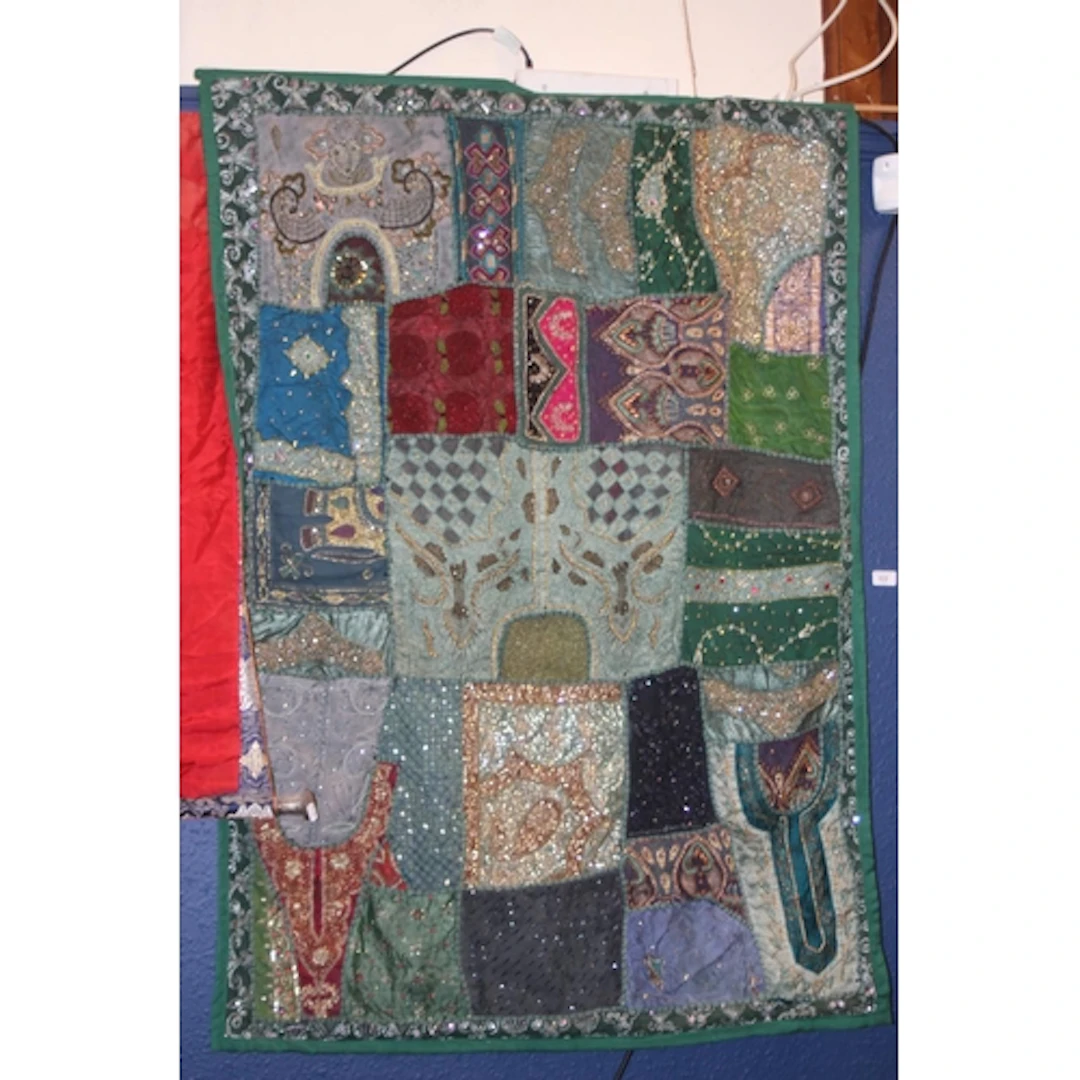 Jewelled, mirrored and sequined wall hanging in the Indian s...