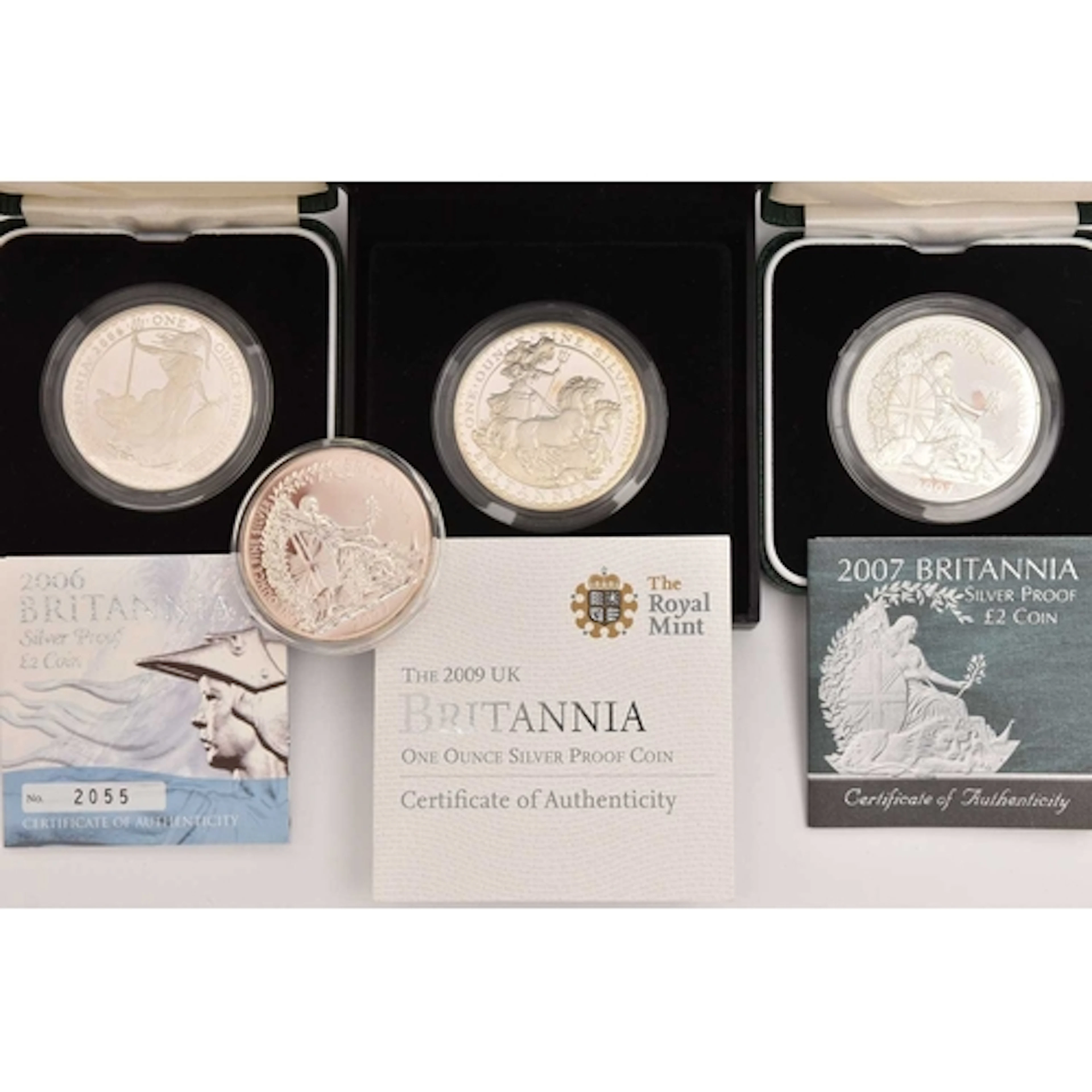 Silver. 3 x Britannia Silver Proof £2 Coins, 2006 capsuled i...