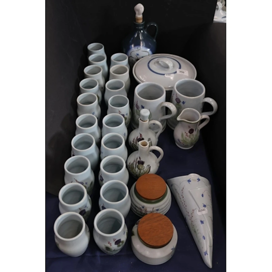 Buchan ware comprising posy vases, mugs, etc.