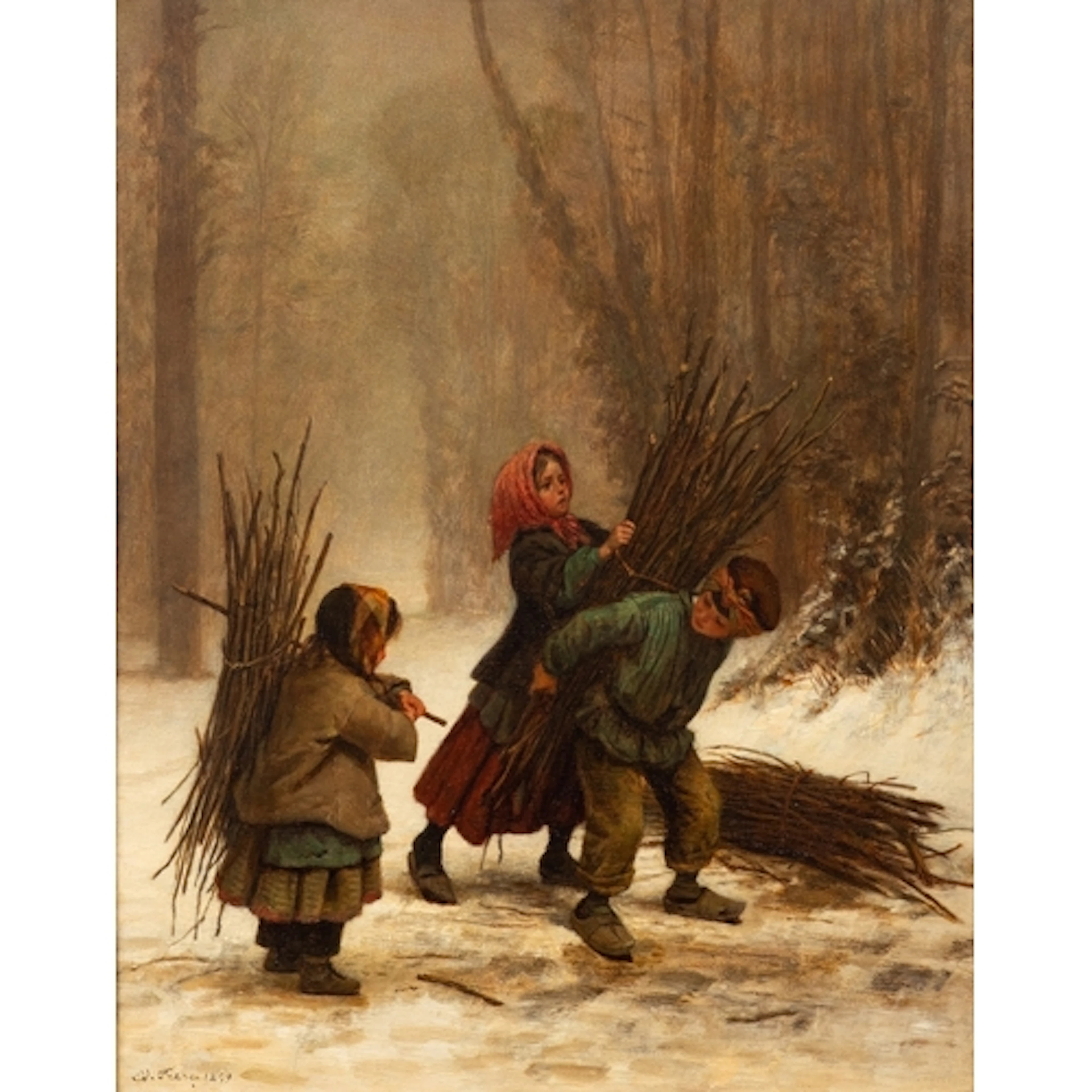 Edouard Frere (French, 1819-1886) - 'Gathering Winter Fuel' ...