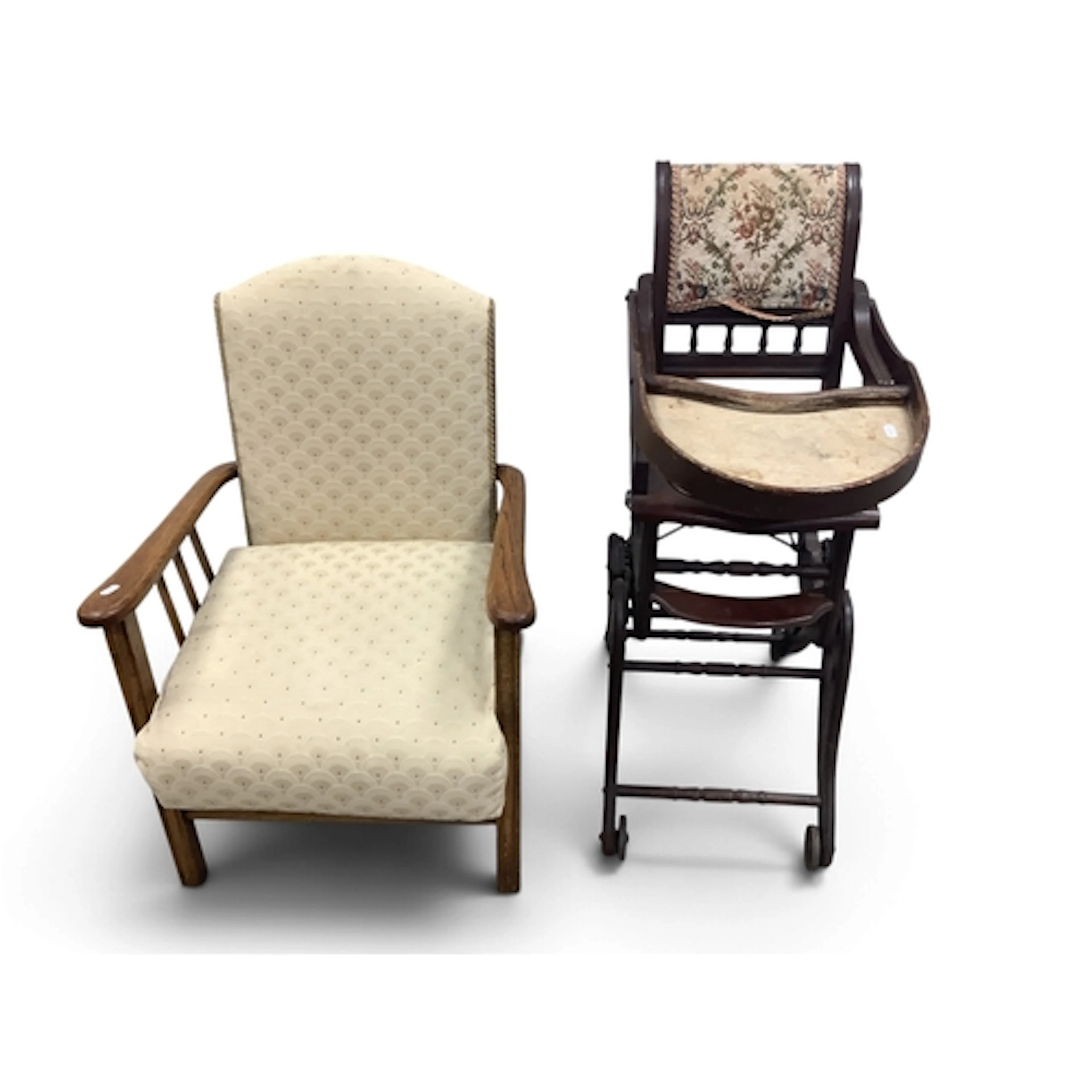 Metamorphic Child's High Chair, 1930s oak nursing chair (2).
