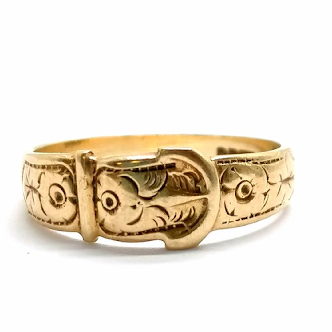 9ct hallmarked gold buckle ring - size Q & 2.8g
