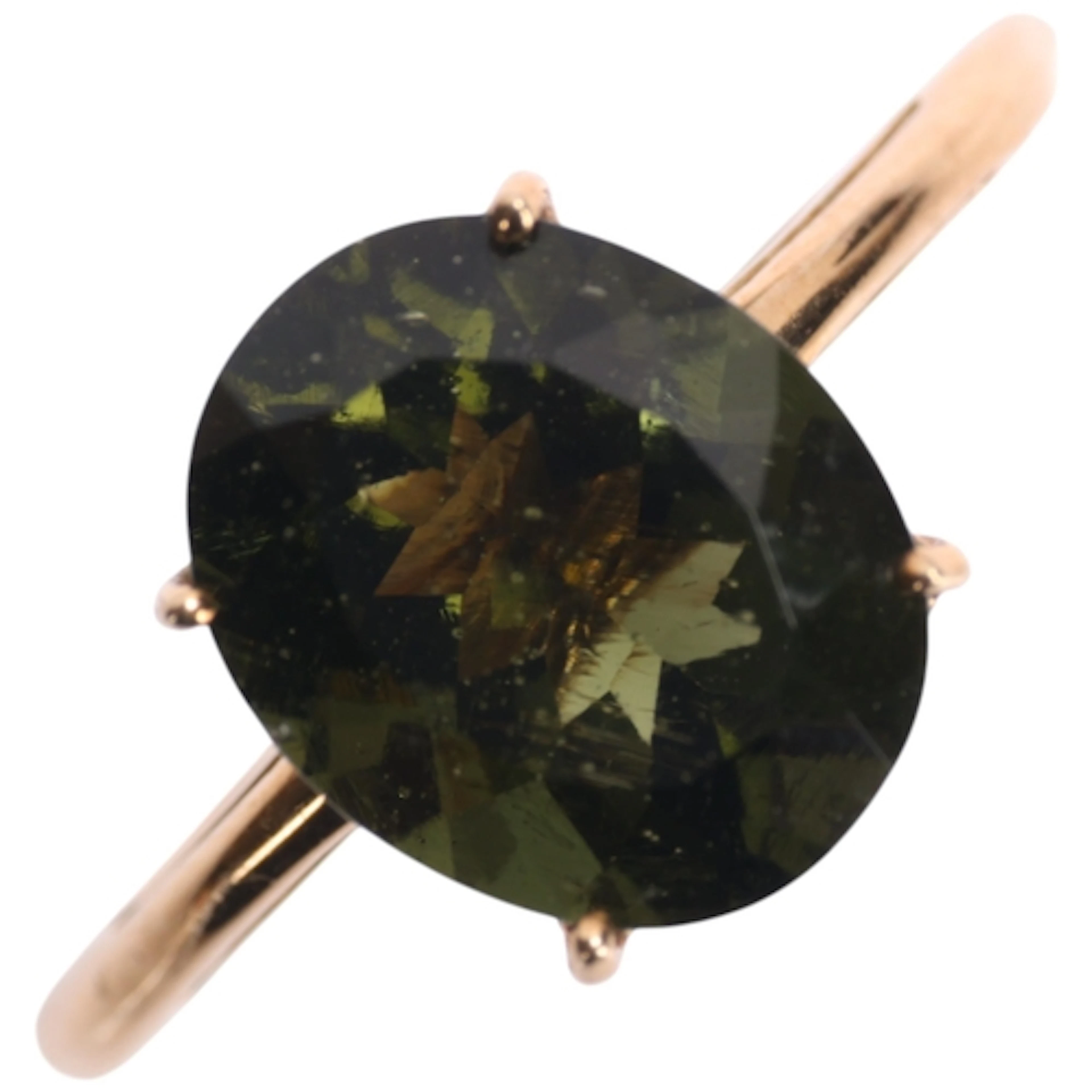 A 9ct gold moldavite natural glass dress ring, setting heigh...