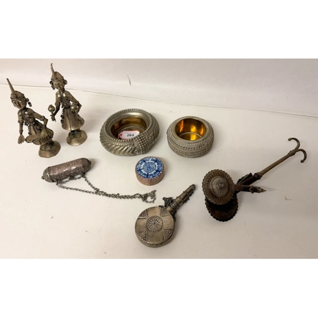 Thai white metal items together with slave bangles mounted a...