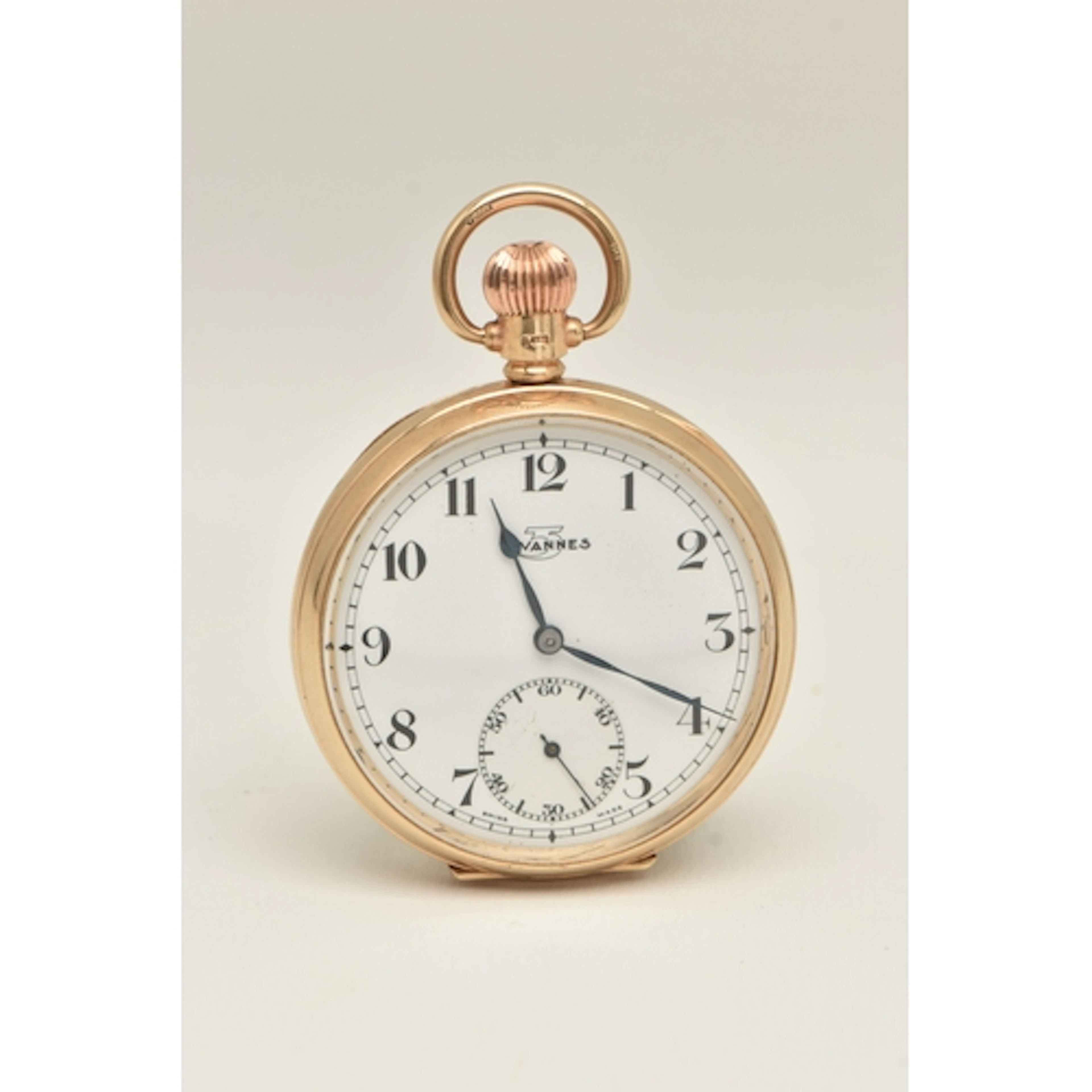 A 9CT GOLD OPEN FACE POCKET WATCH, hand wound movement, roun...