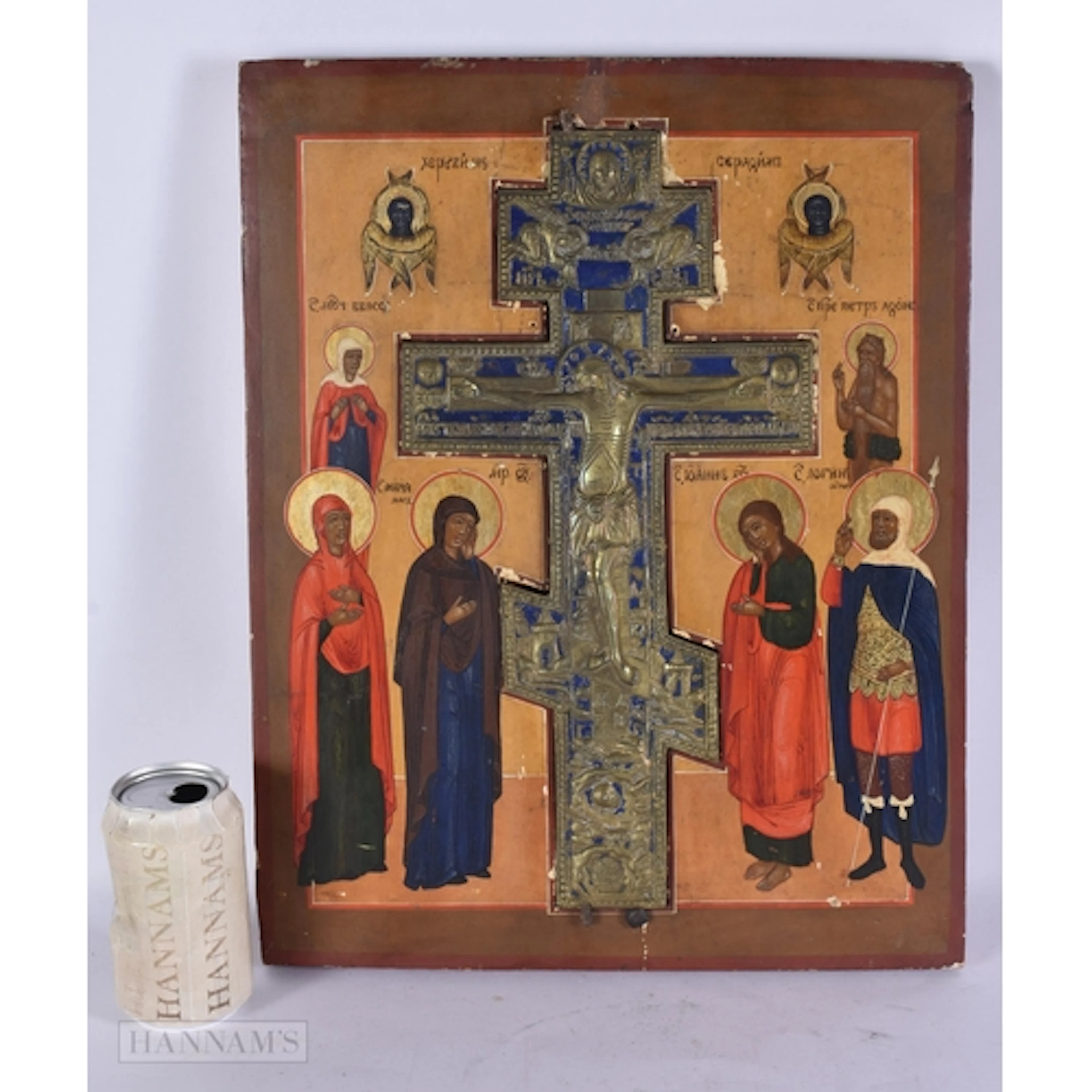 AN UNUSUAL 18TH CENTURY RUSSIAN ENAMELLED BRONZE ICON inset ...