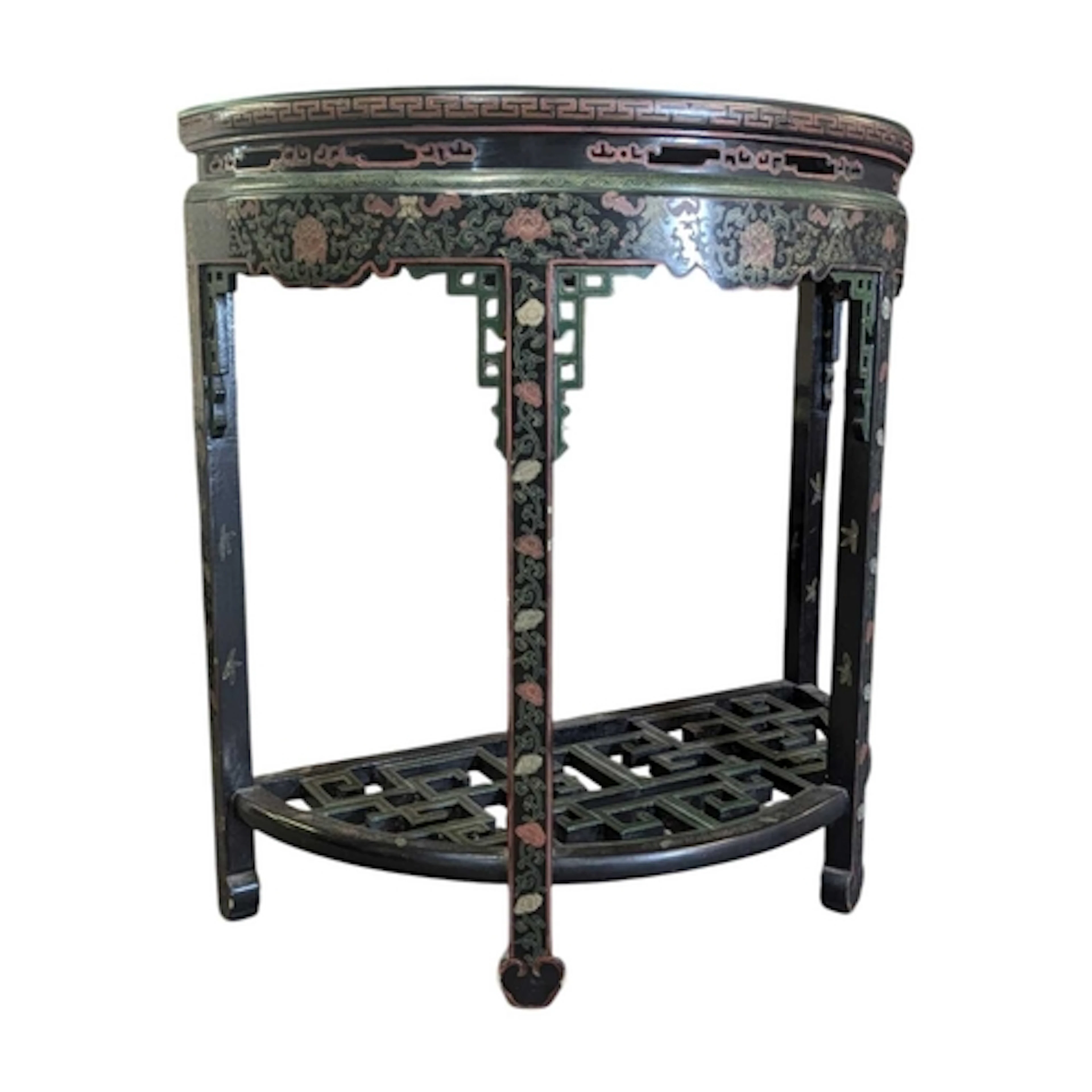 A 20th century Koreak lacquered hand painted demi lune conso...