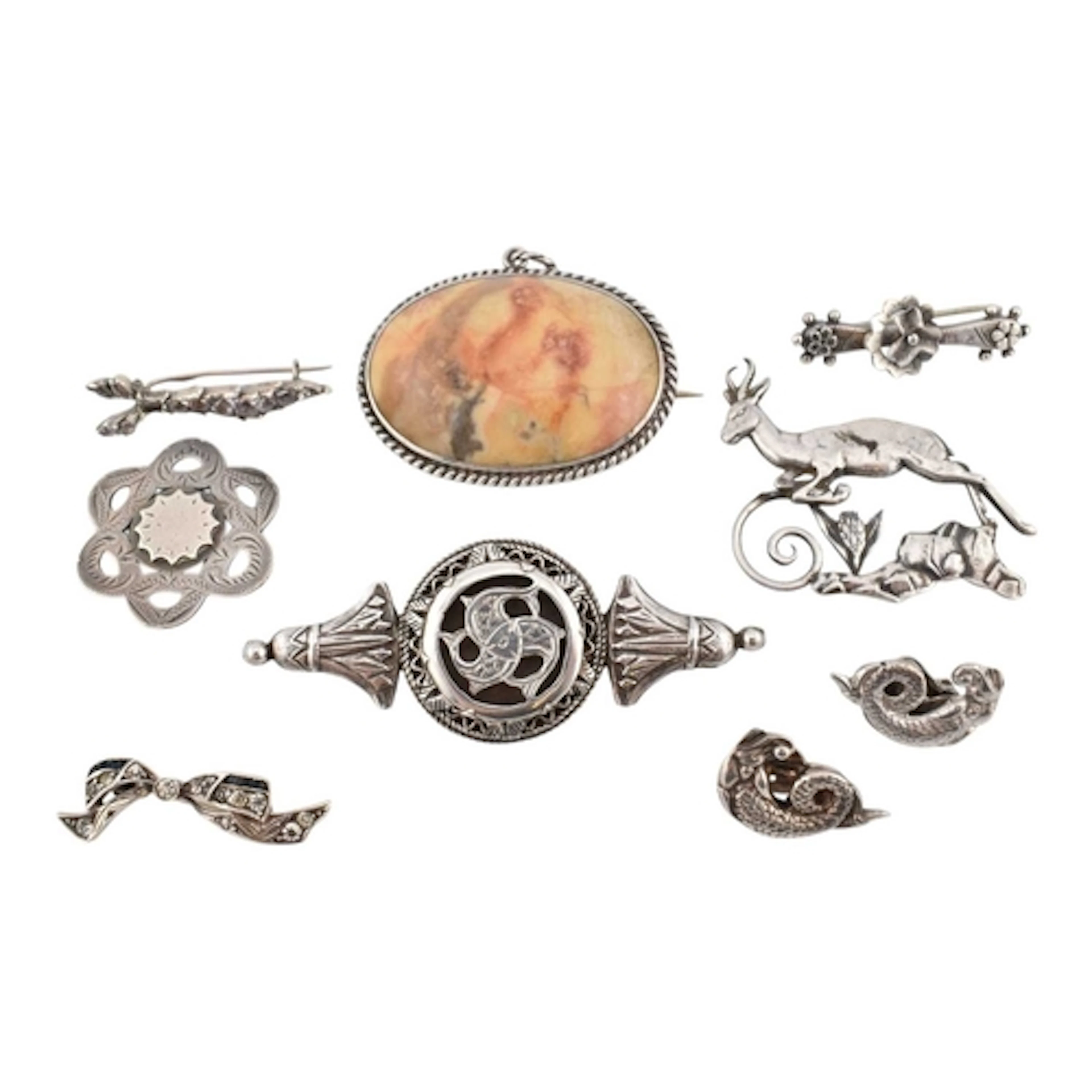 A 19th century jasper pendant brooch pin, together with an a...