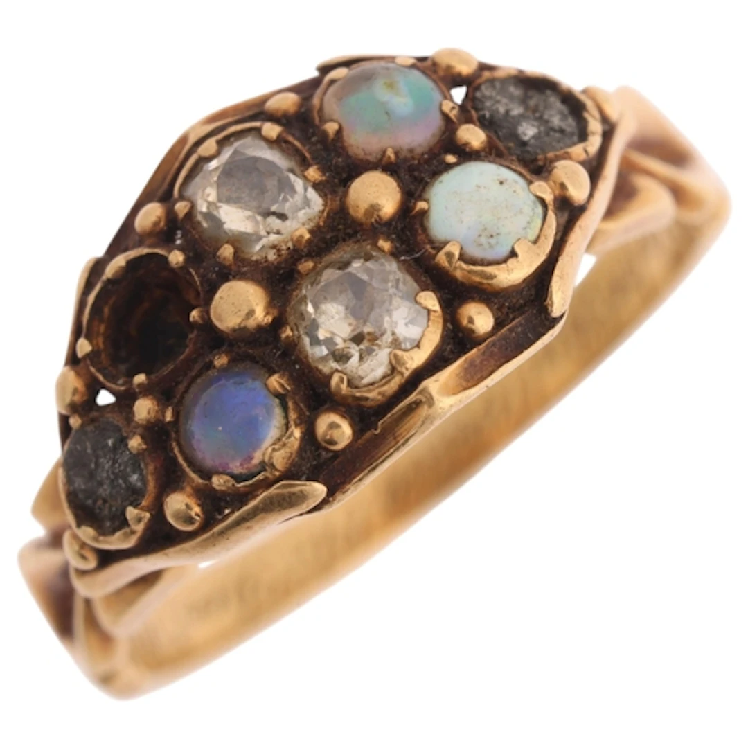 An Antique 18ct gold opal and diamond mourning ring, circa 1...