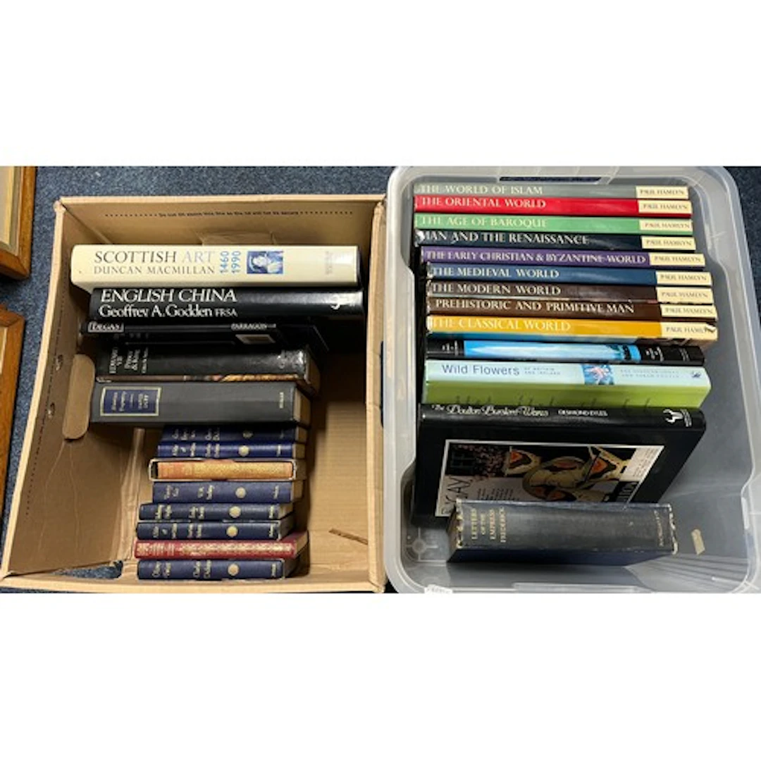 Two boxes of modern books.