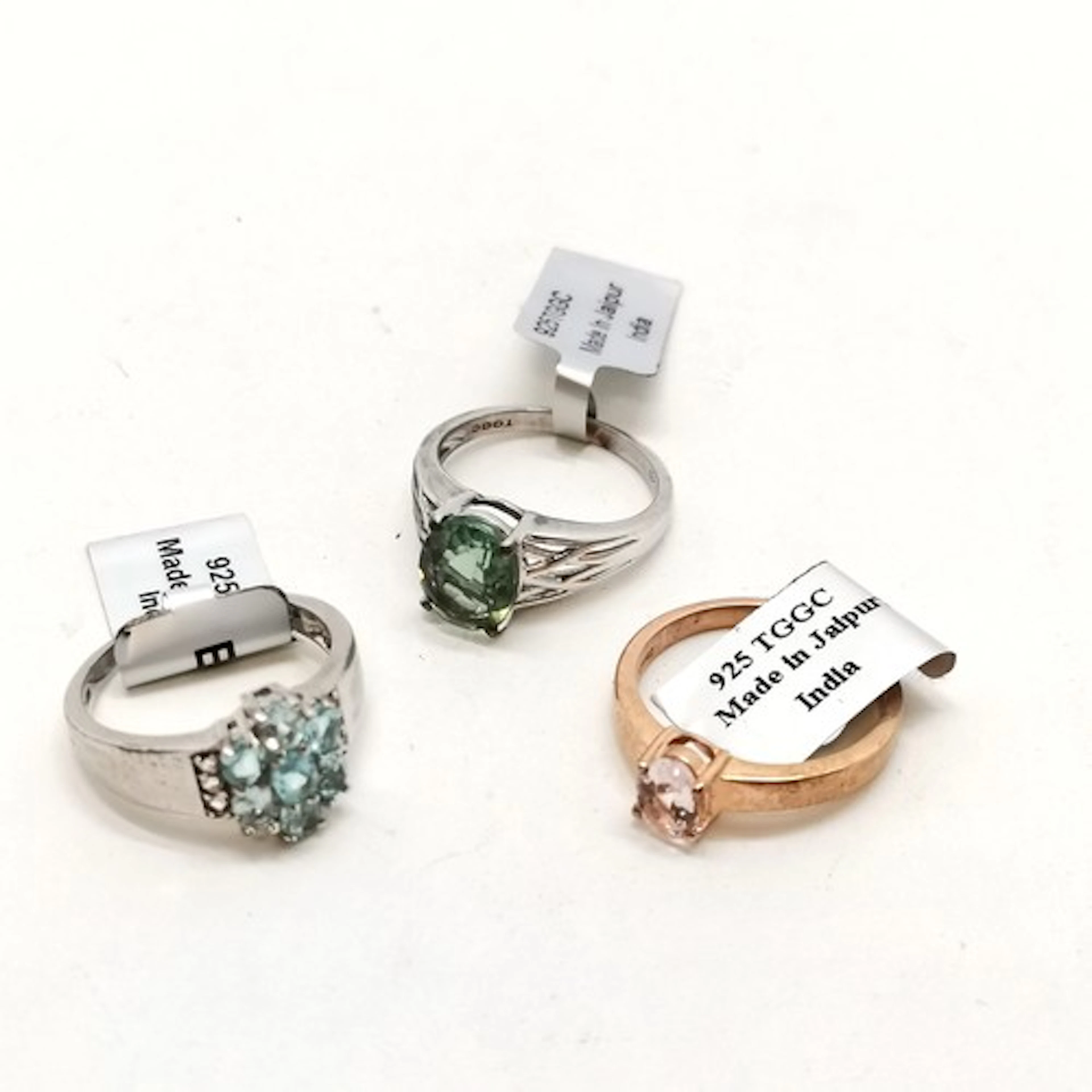 3 x silver gemstone set rings - Zambezia morganite Midas rin...
