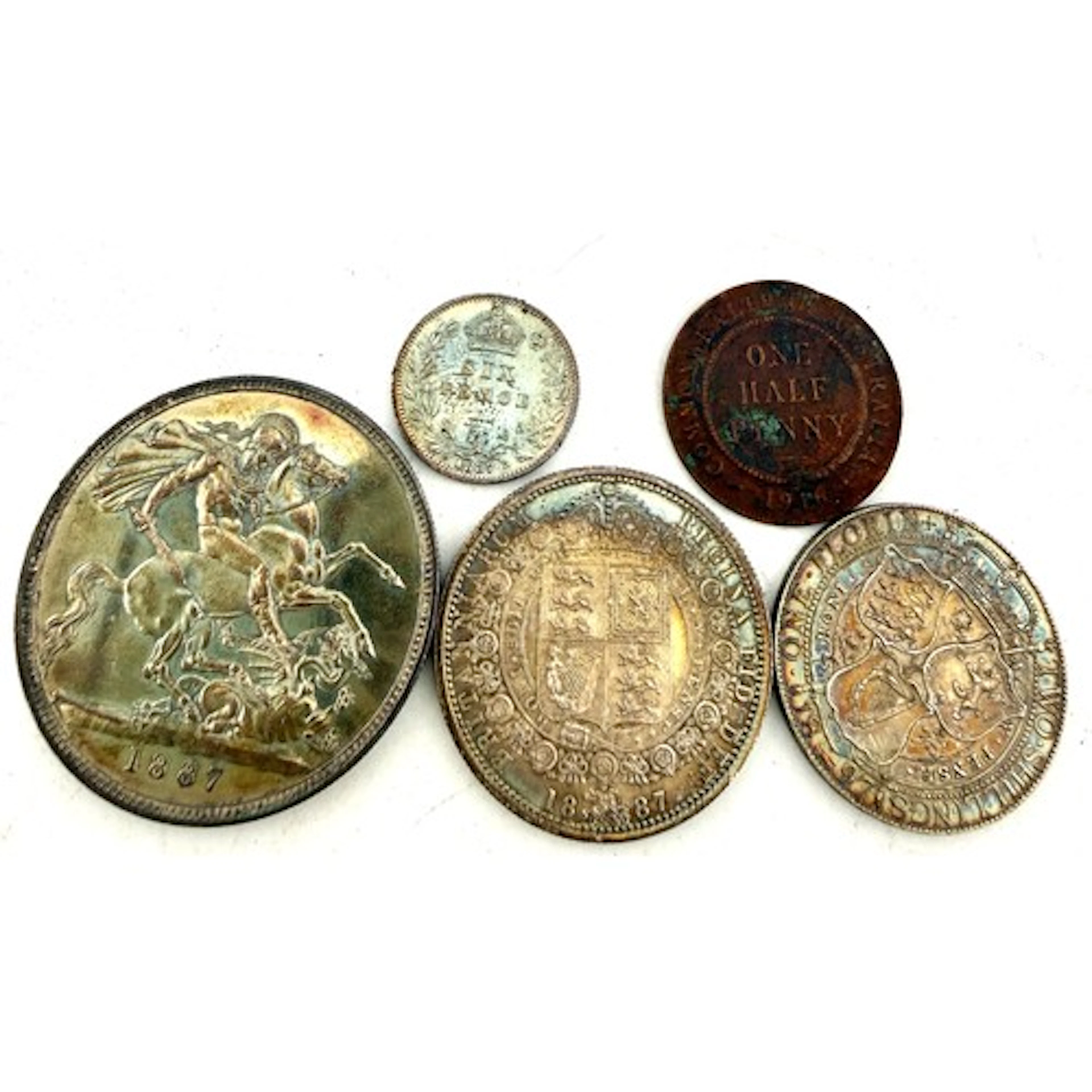 Coins to include 1887 crown.