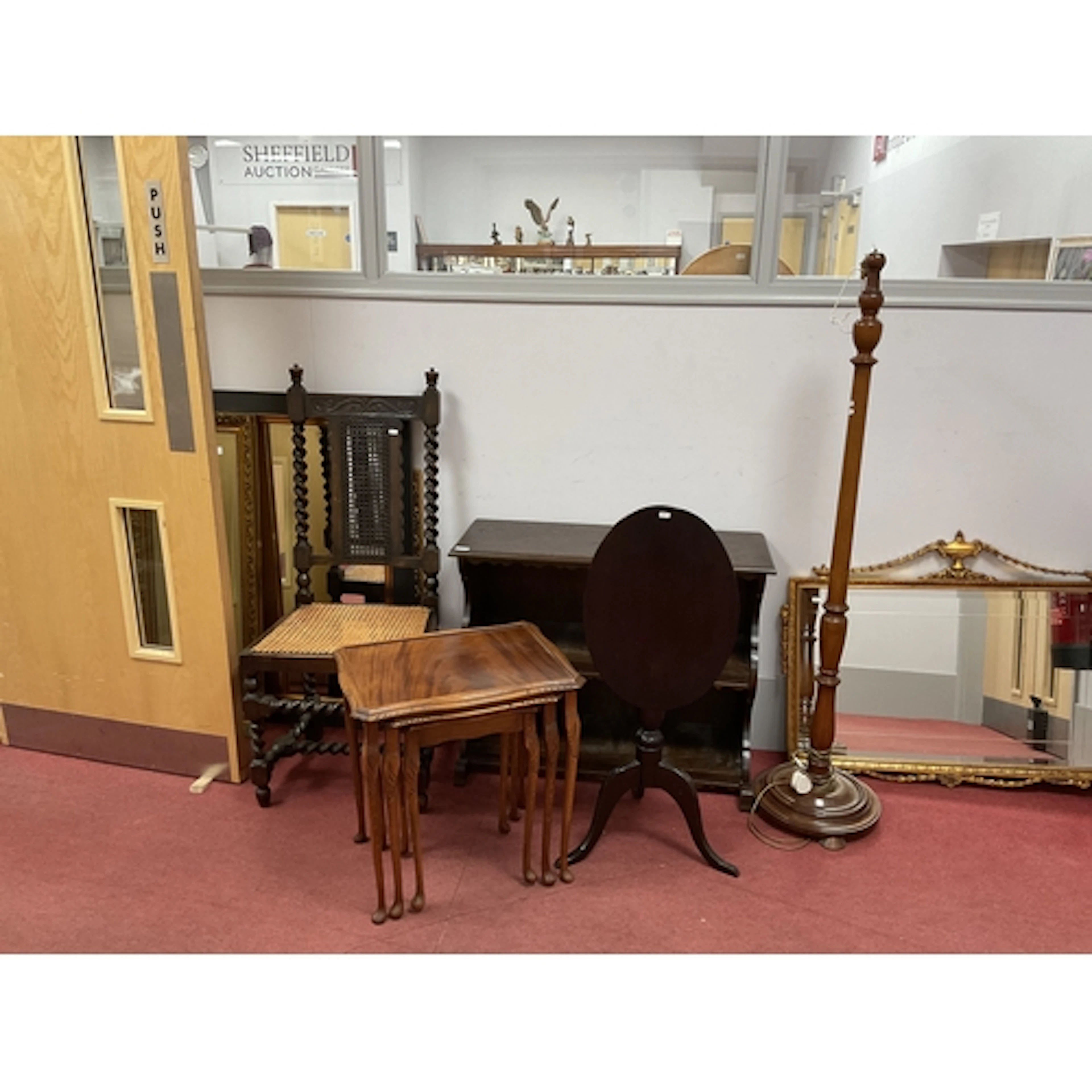 Five 20th century furniture pieces, comprising a dark oak dr...