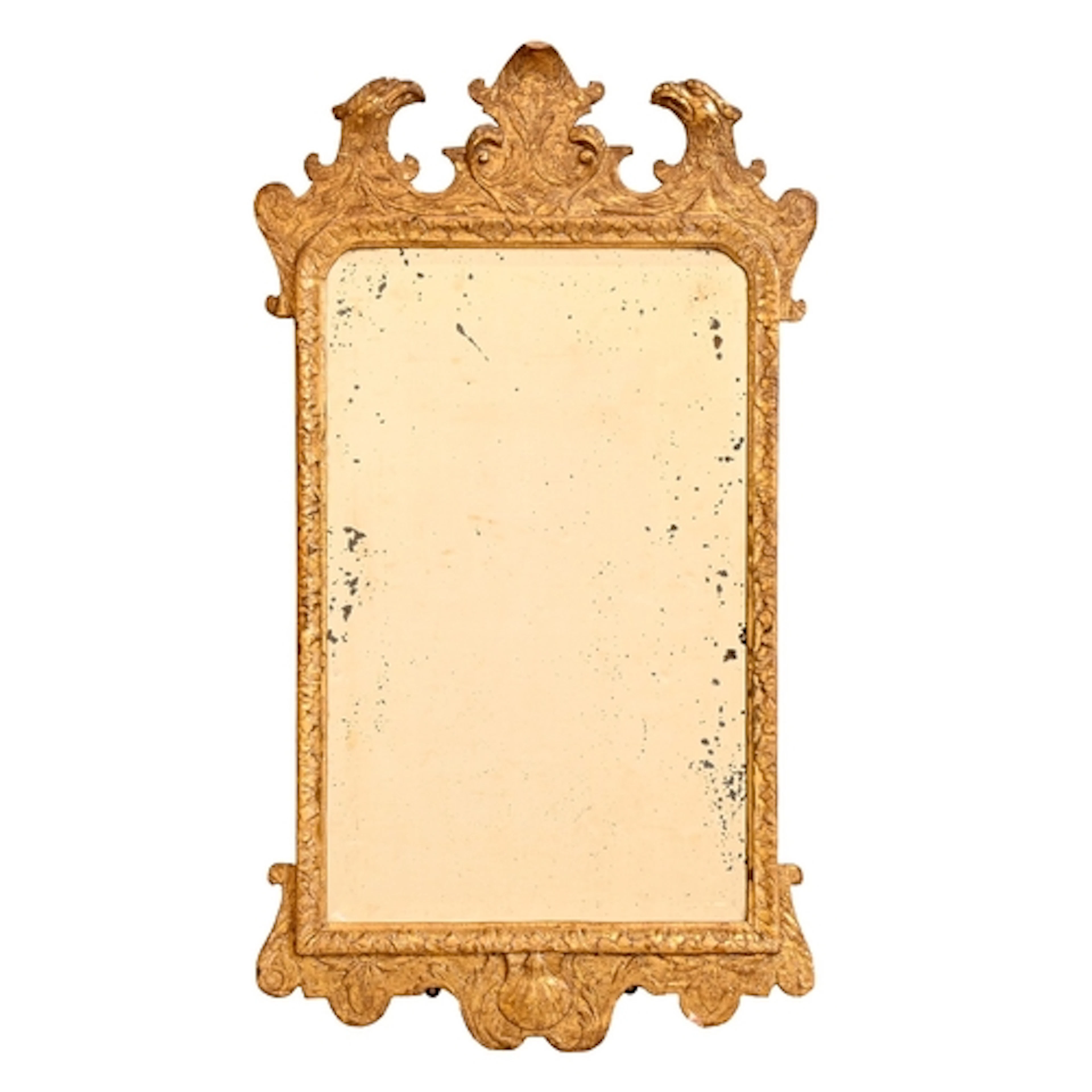 A George II gilt-gesso mirror, c1740, the leaf-and-scroll cr...