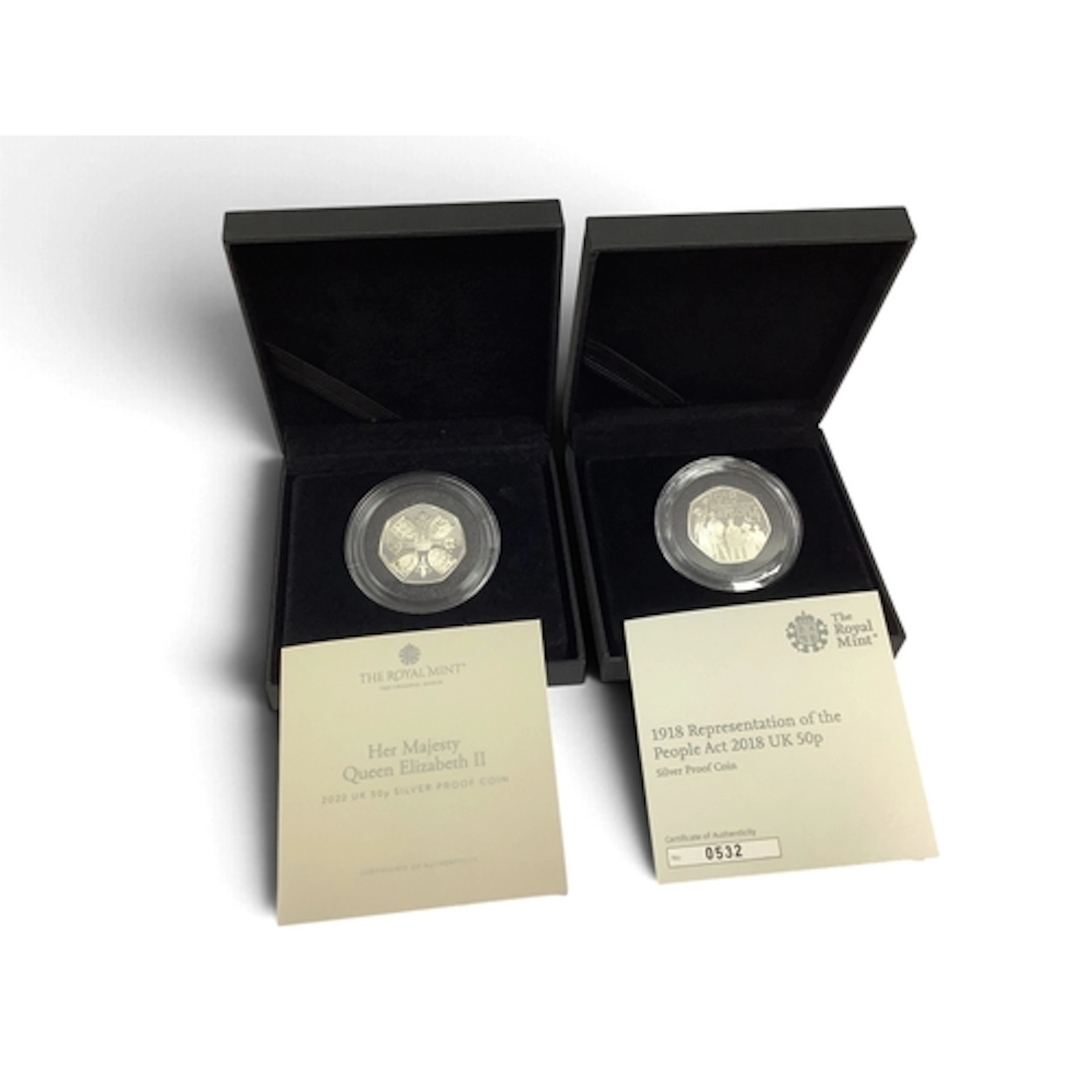Two Royal Mint Silver Proof 50p Coins, 2018 Peoples Act and ...