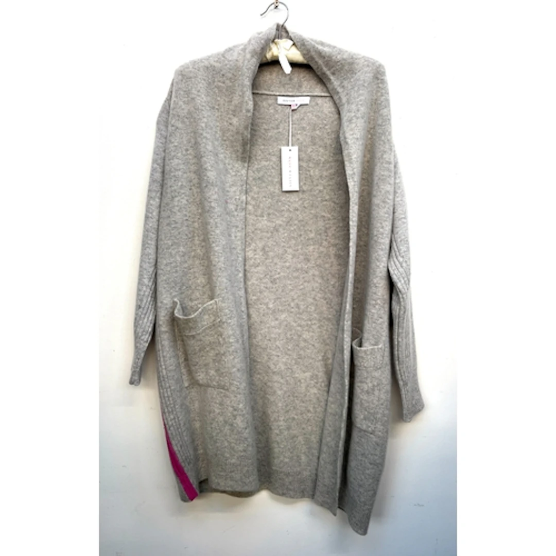 A Silverpink grey oversized cardigan with pink stripe detail...