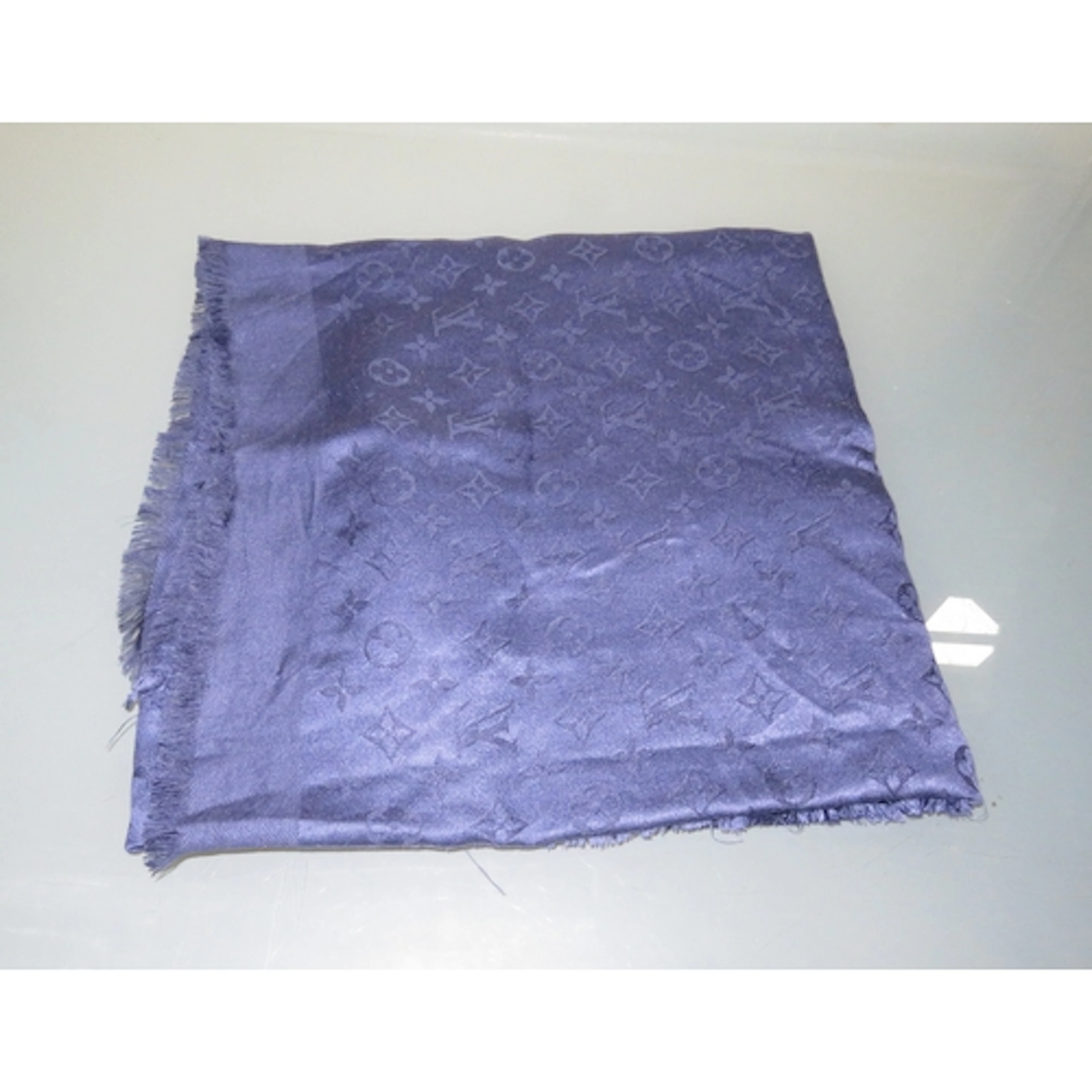 Louis Vuitton monogram navy classic shawl finished with a fr...