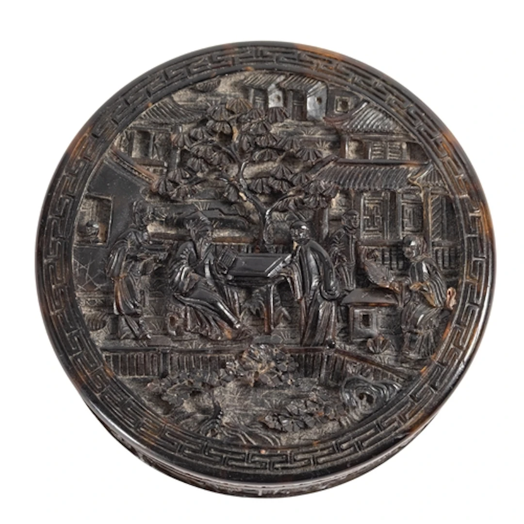 A Chinese Canton tortoiseshell circular box and cover, 19th ...