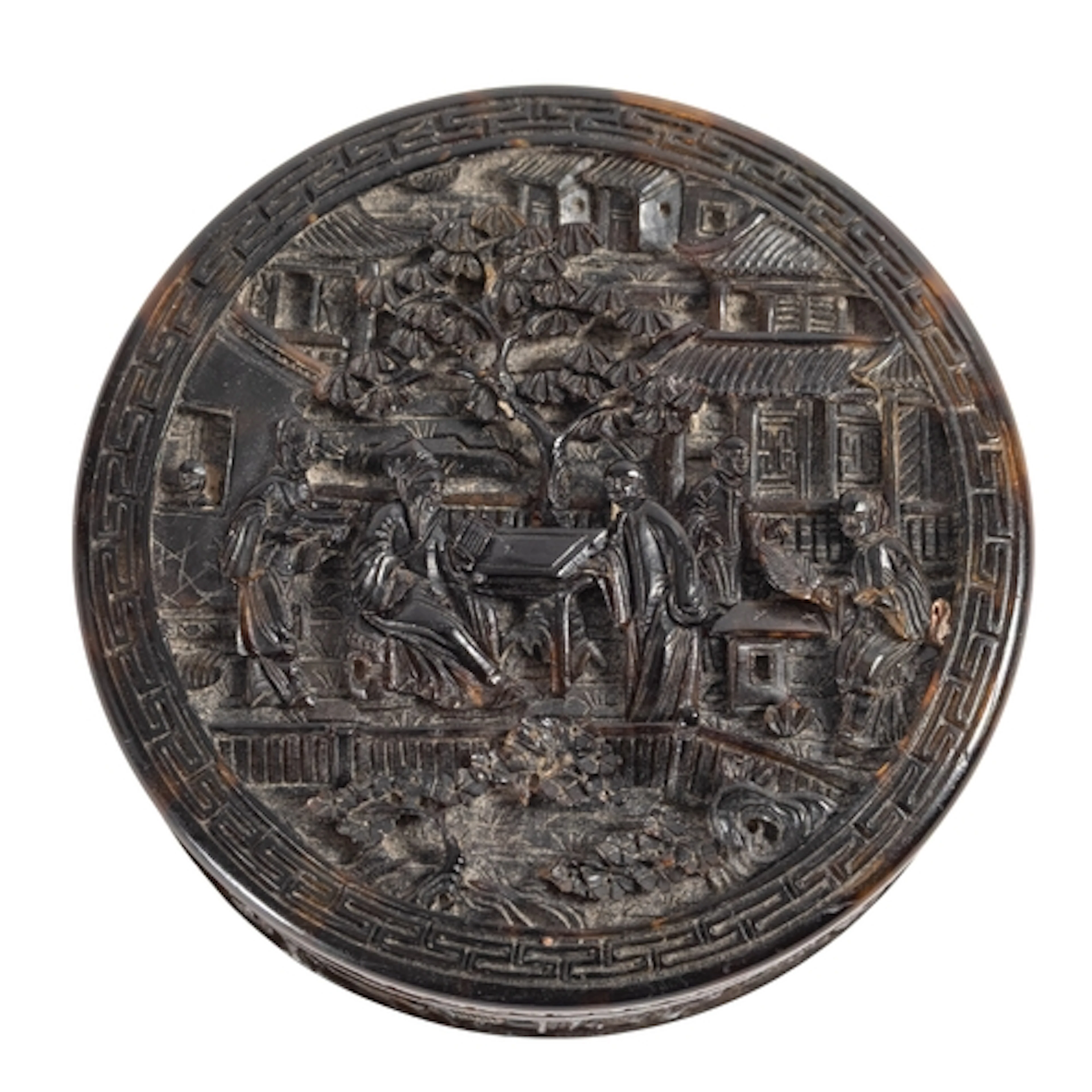 A Chinese Canton tortoiseshell circular box and cover, 19th ...