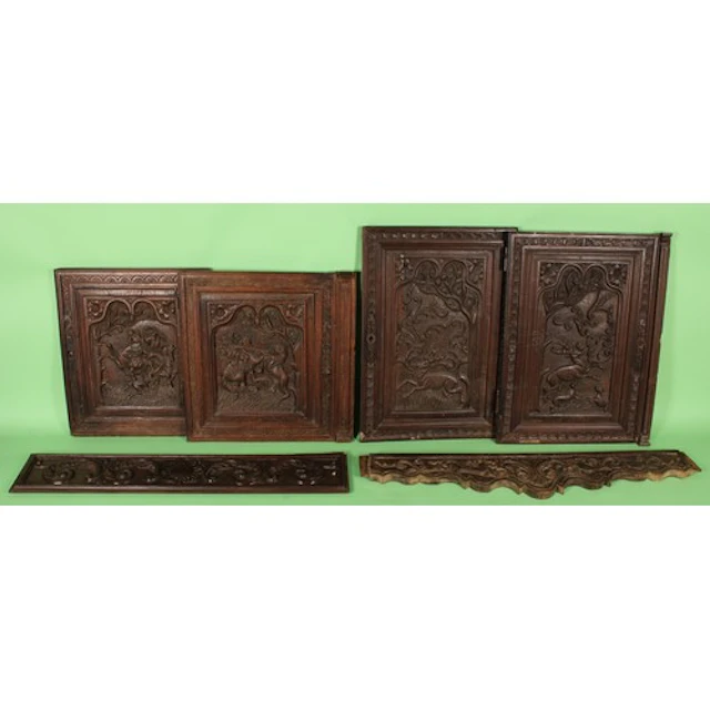 A pair of late 19th century French carved panels, carved wit...