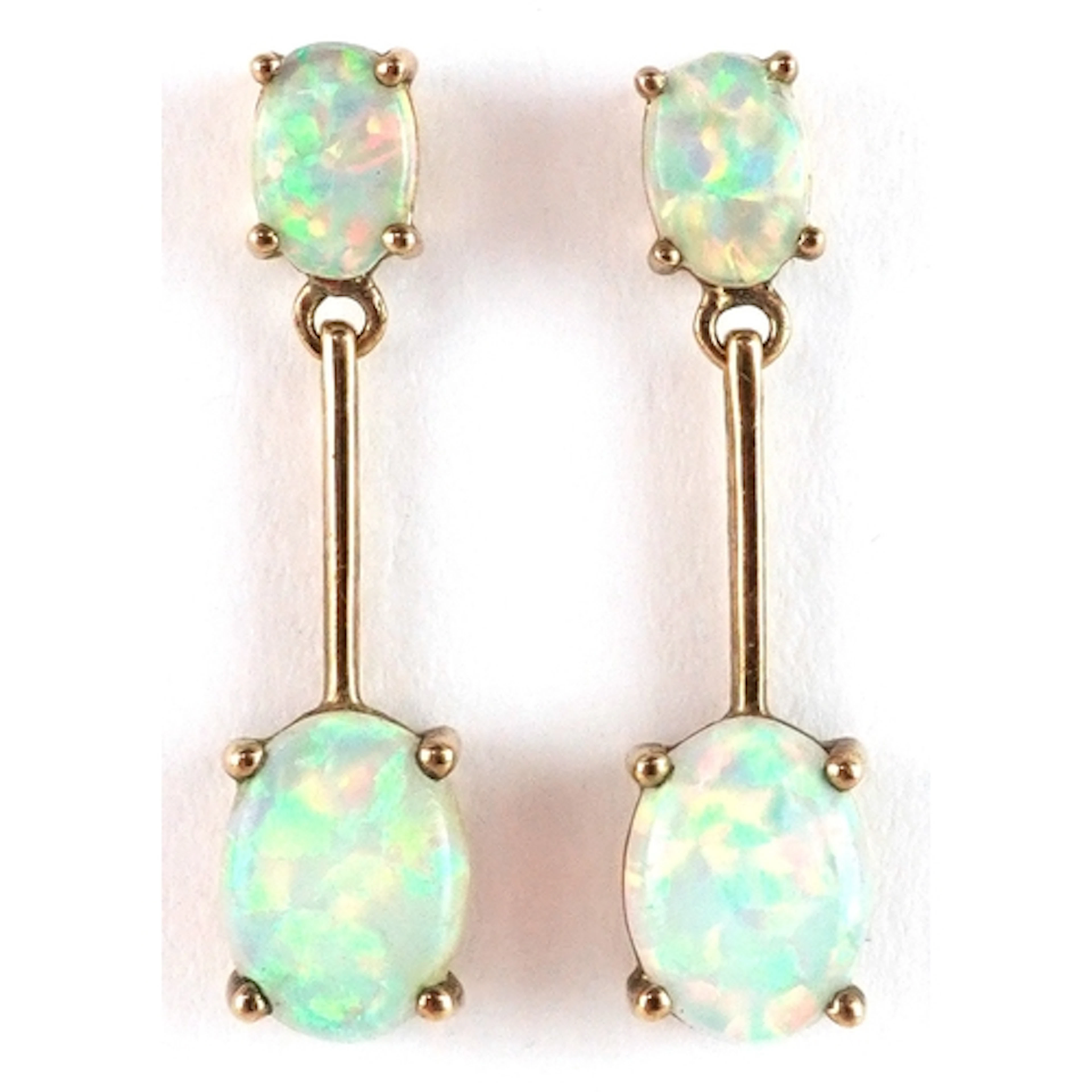 Pair of 9ct gold opal drop earrings, 2.4cm high, 1.7g.