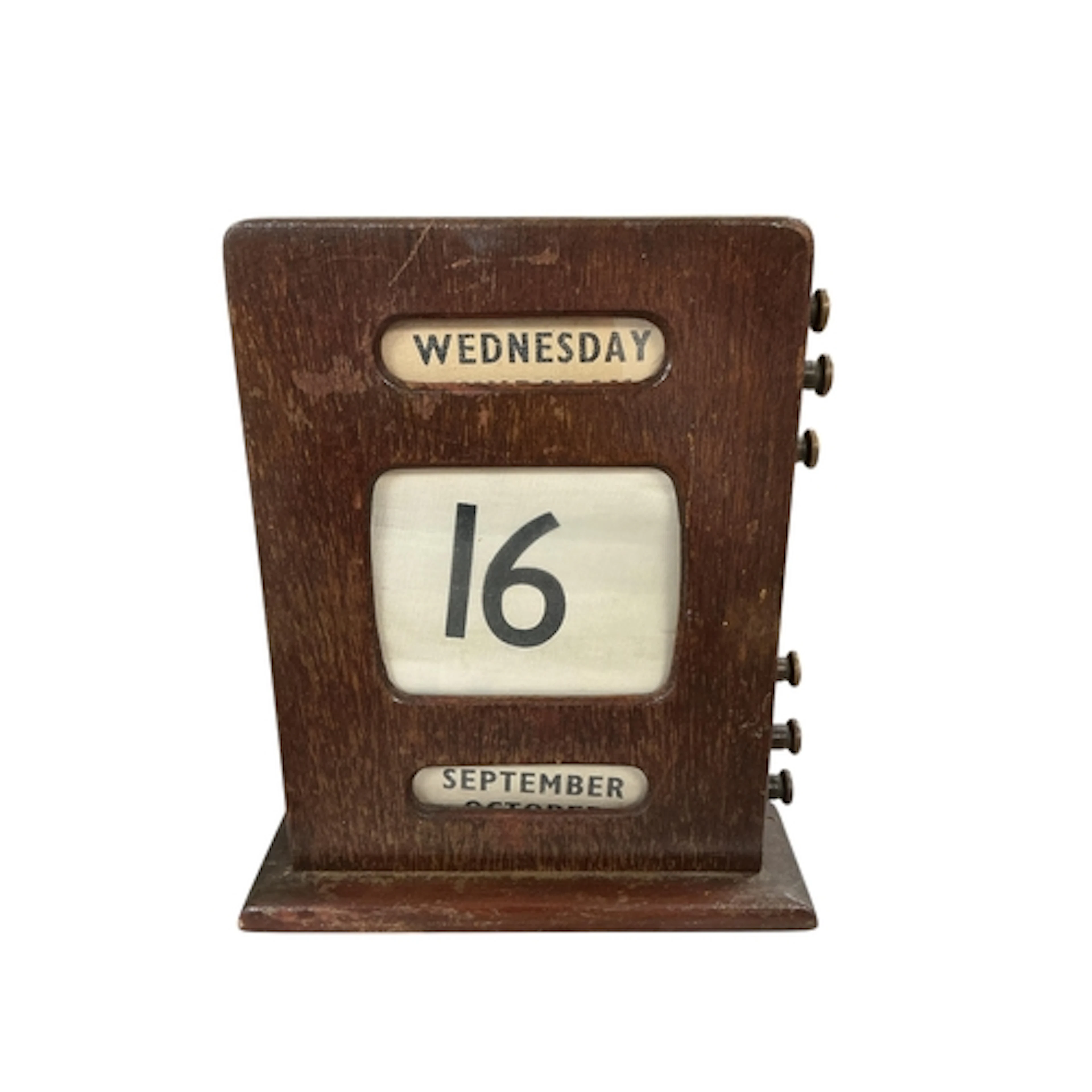 An Edwardian oak perpetual desk calendar, height 23cm....