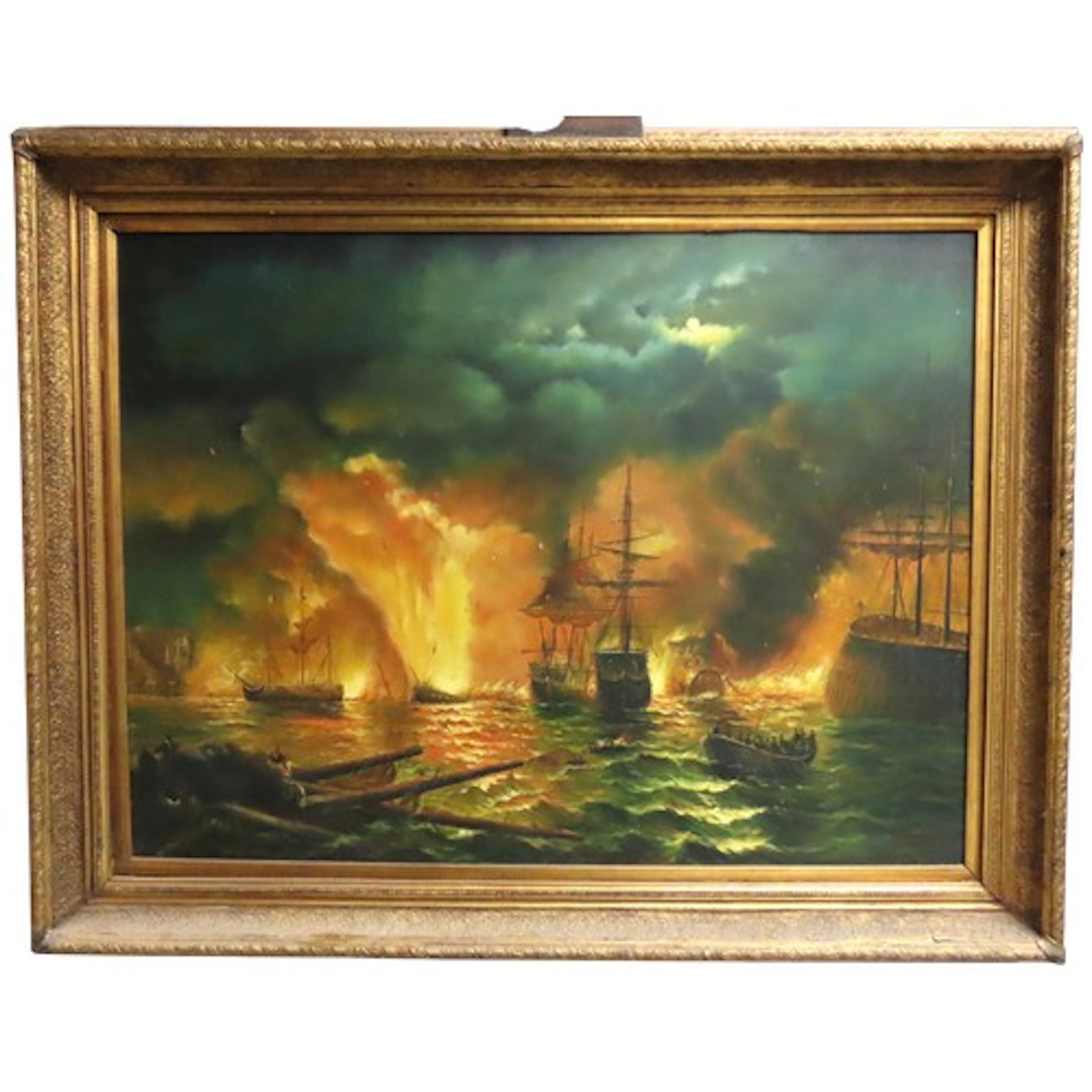 AFTER IVAN AIVAZOVSKY (1817-1900) 'BATTLE OF CESME AT NIGHT'...