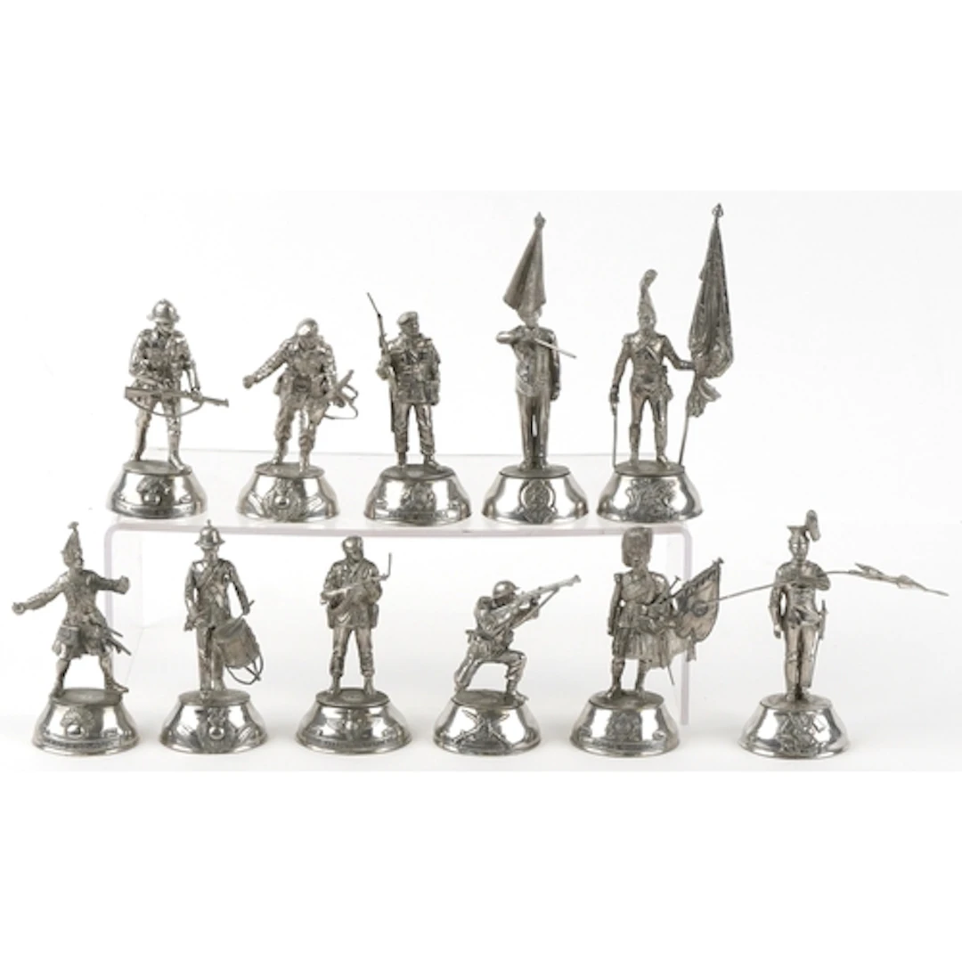 Eleven Buckingham pewter military figures designed by Charle...