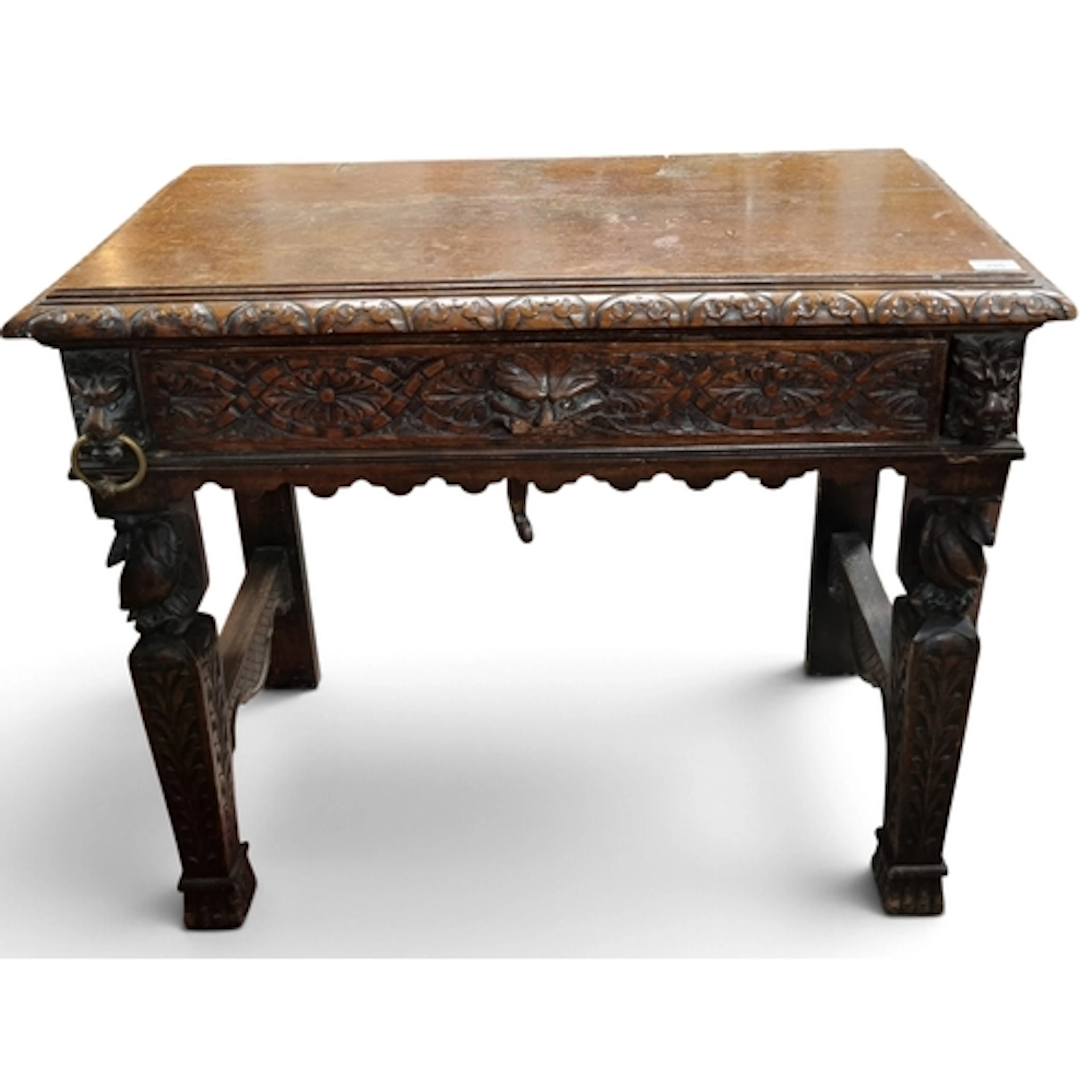 A 19th Century Oak single drawer Side Table with highly carv...