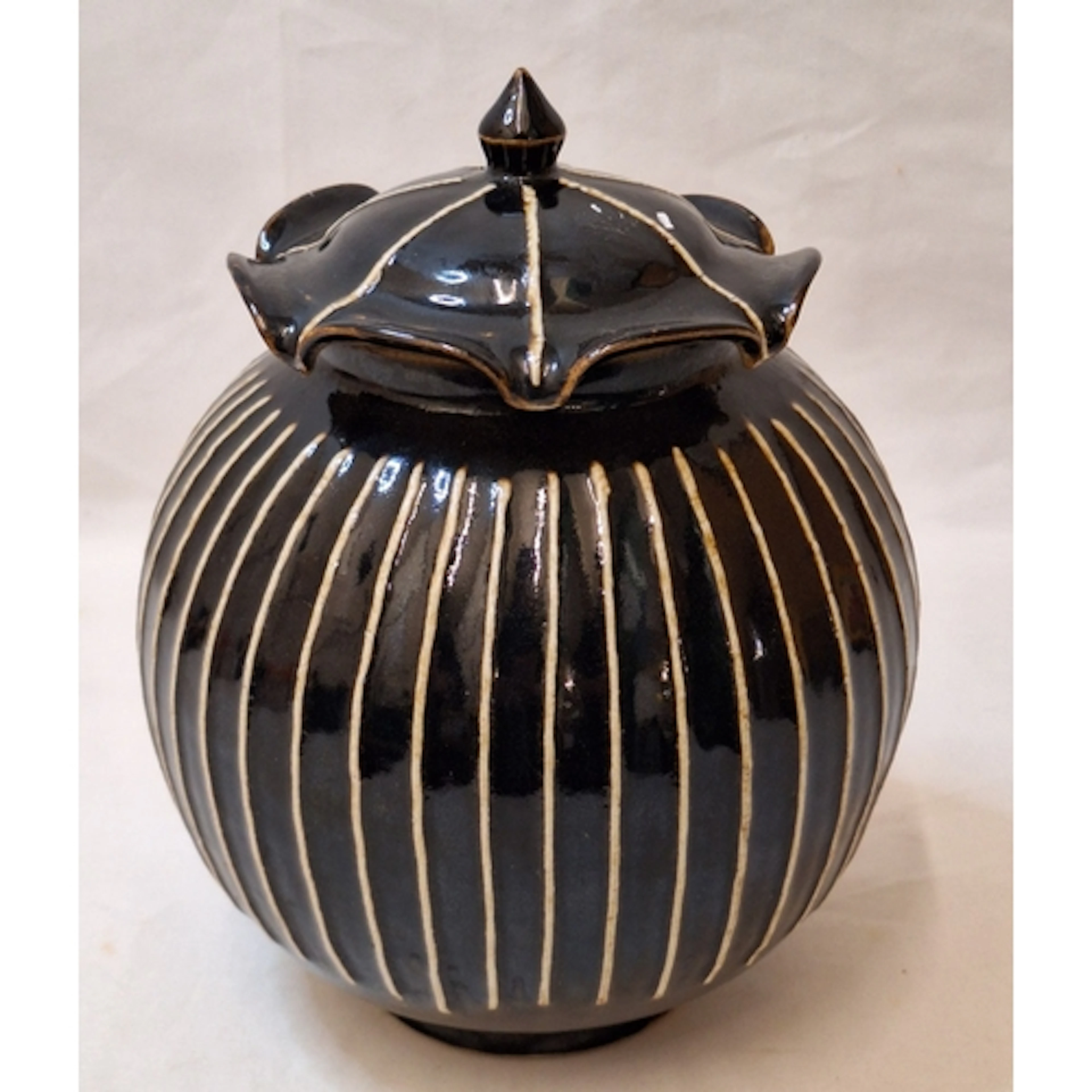 Chinese Pottery Black Glazed Jar & Cover, Cizhou style appro...