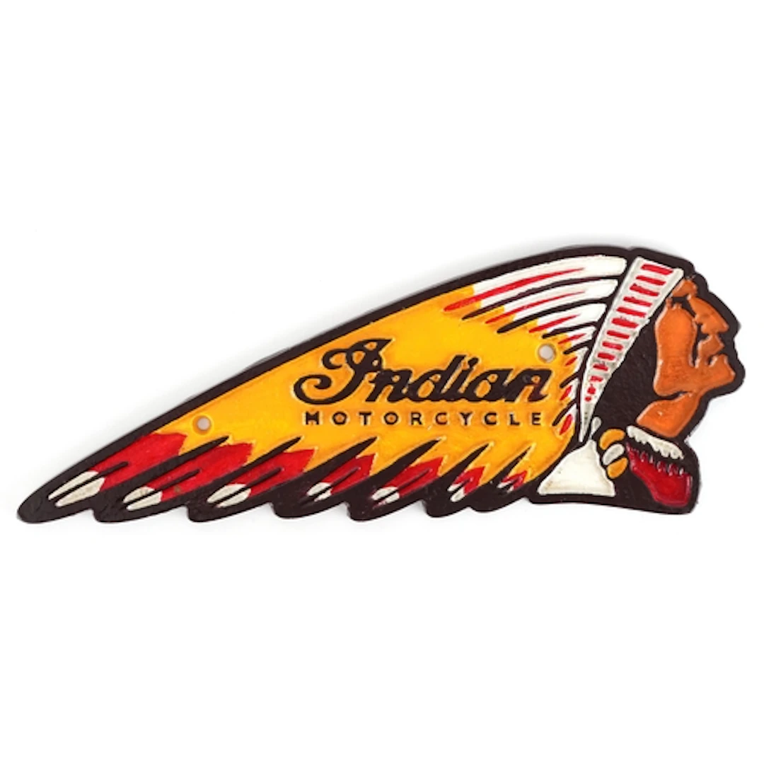 Cast iron Indian Motorcycle advertising sign, 30cm wide.