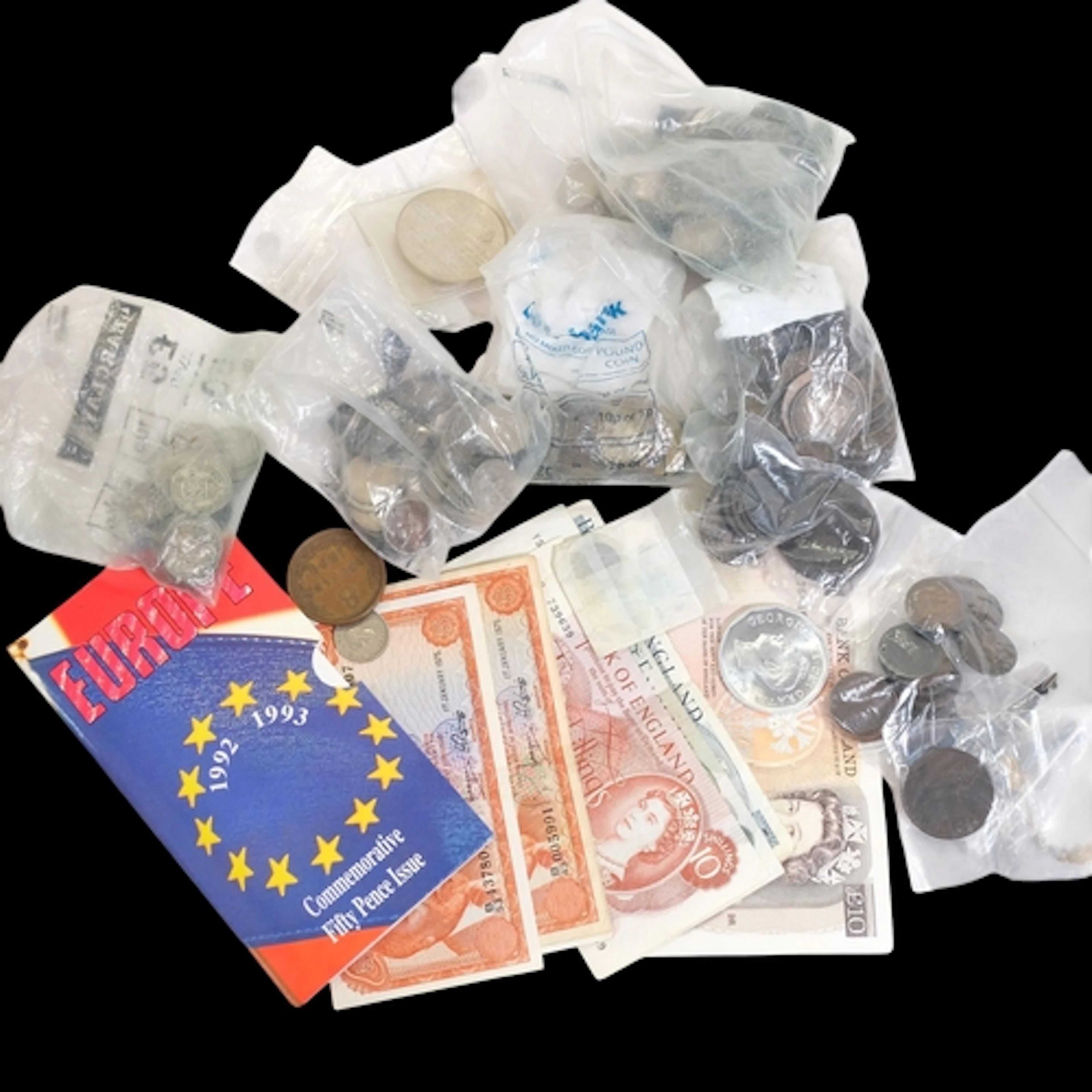 A selection of various world coins, including British pre-de...