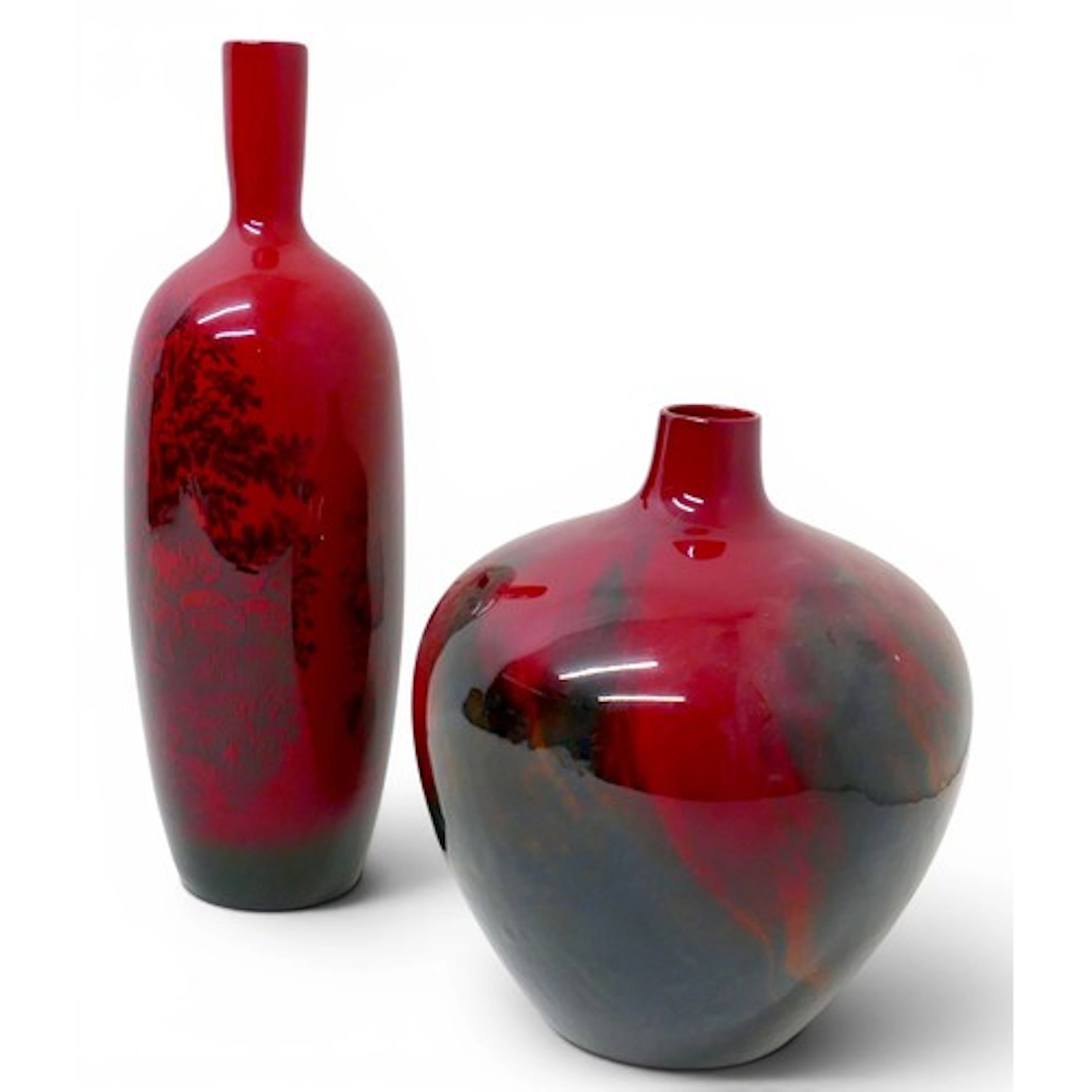 Two Royal Doulton red ground flambe vases; one inscribed no ...