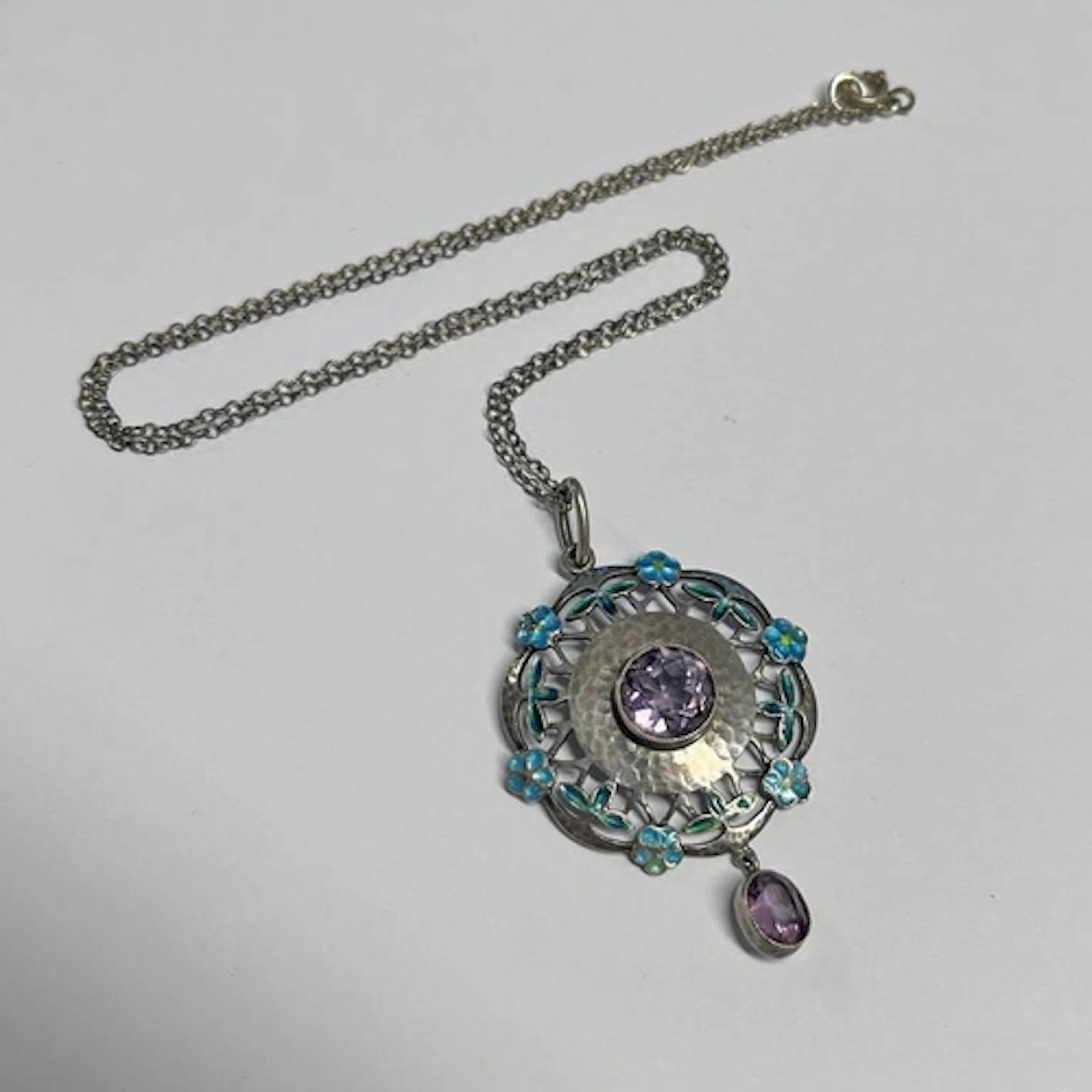 ARTS & CRAFTS SILVER & AMETHYST PENDANT BY MURRLE BENNETT. T...