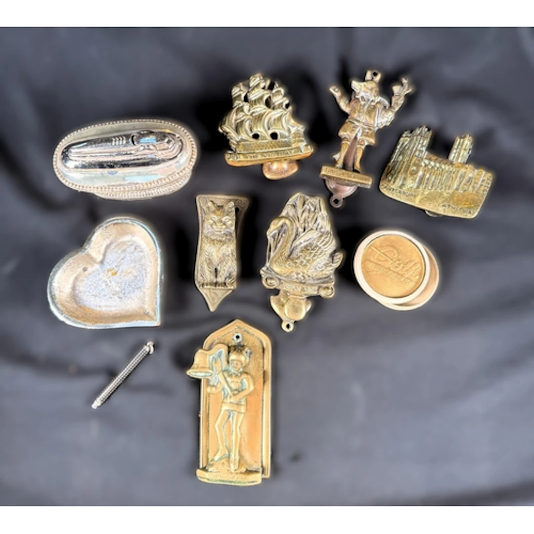 A Silver plated Ronson table lighter, various brass door kno...