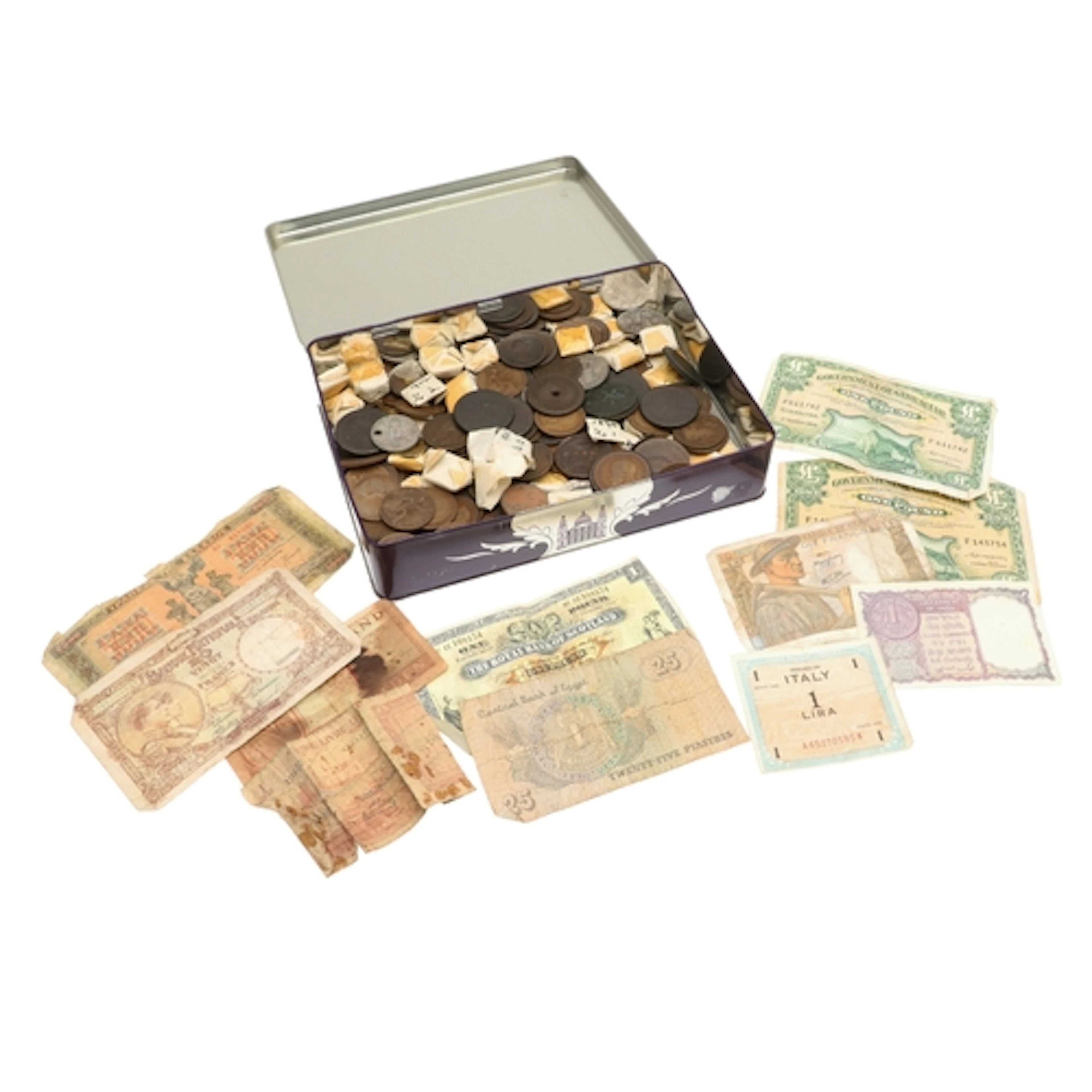 A MIXED COLLECTION OF PREDECIMAL COINS AND BANKNOTES TO INCL...