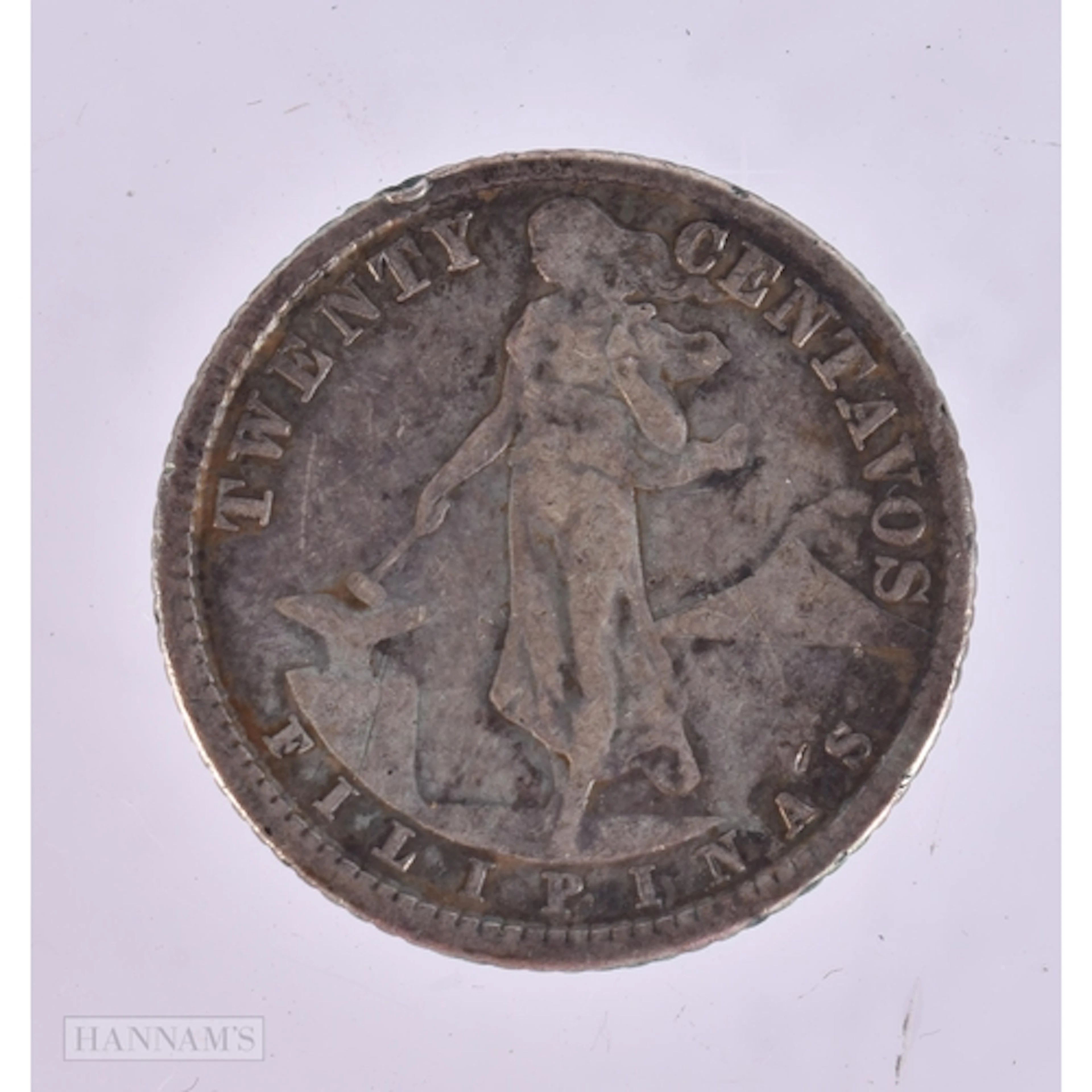 A Philippine 20 Centavos Silver Coin dated 1913. 2.1cm diame...