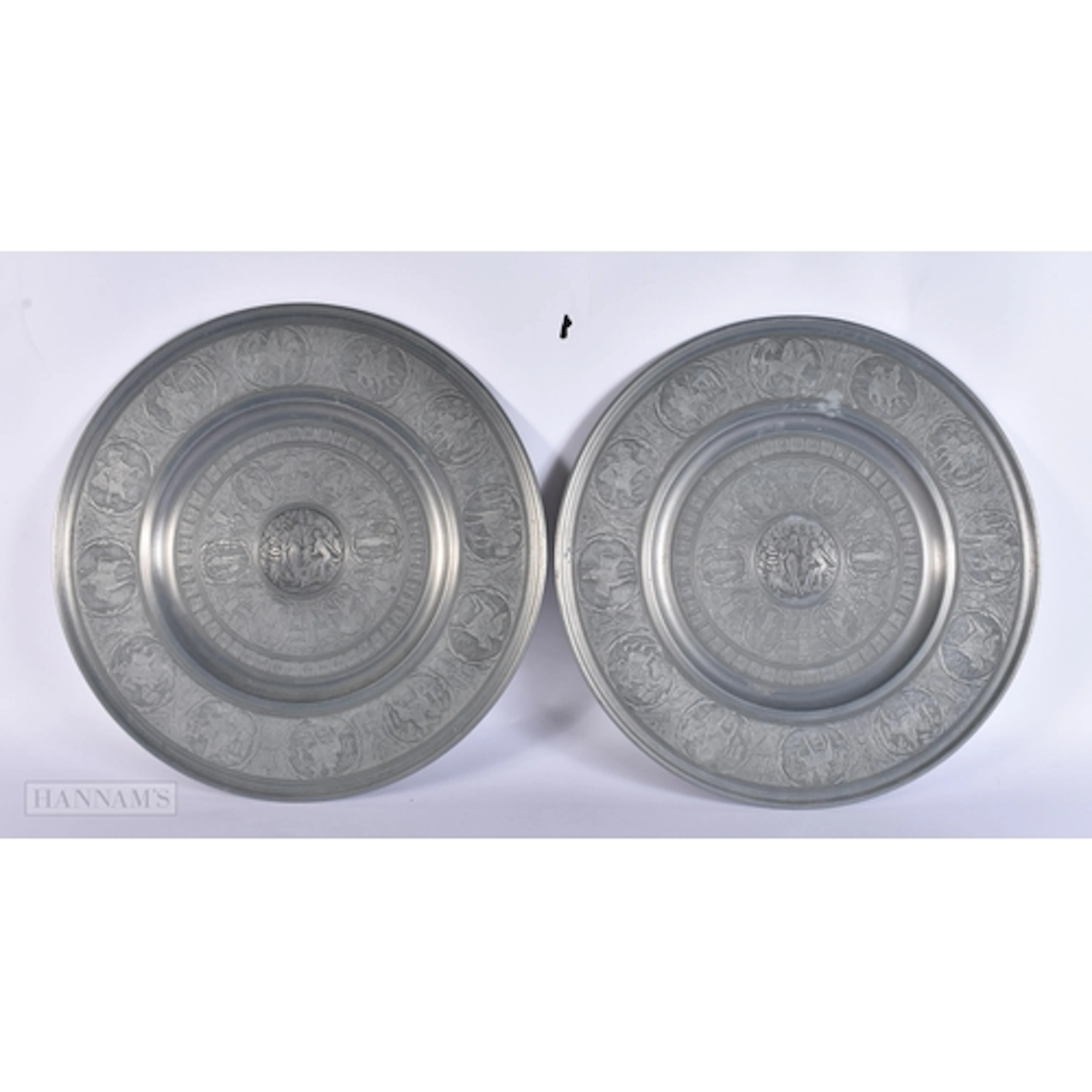 Vintage Pair Berendsohn Pewter Plate Depicting Adam And Eve....