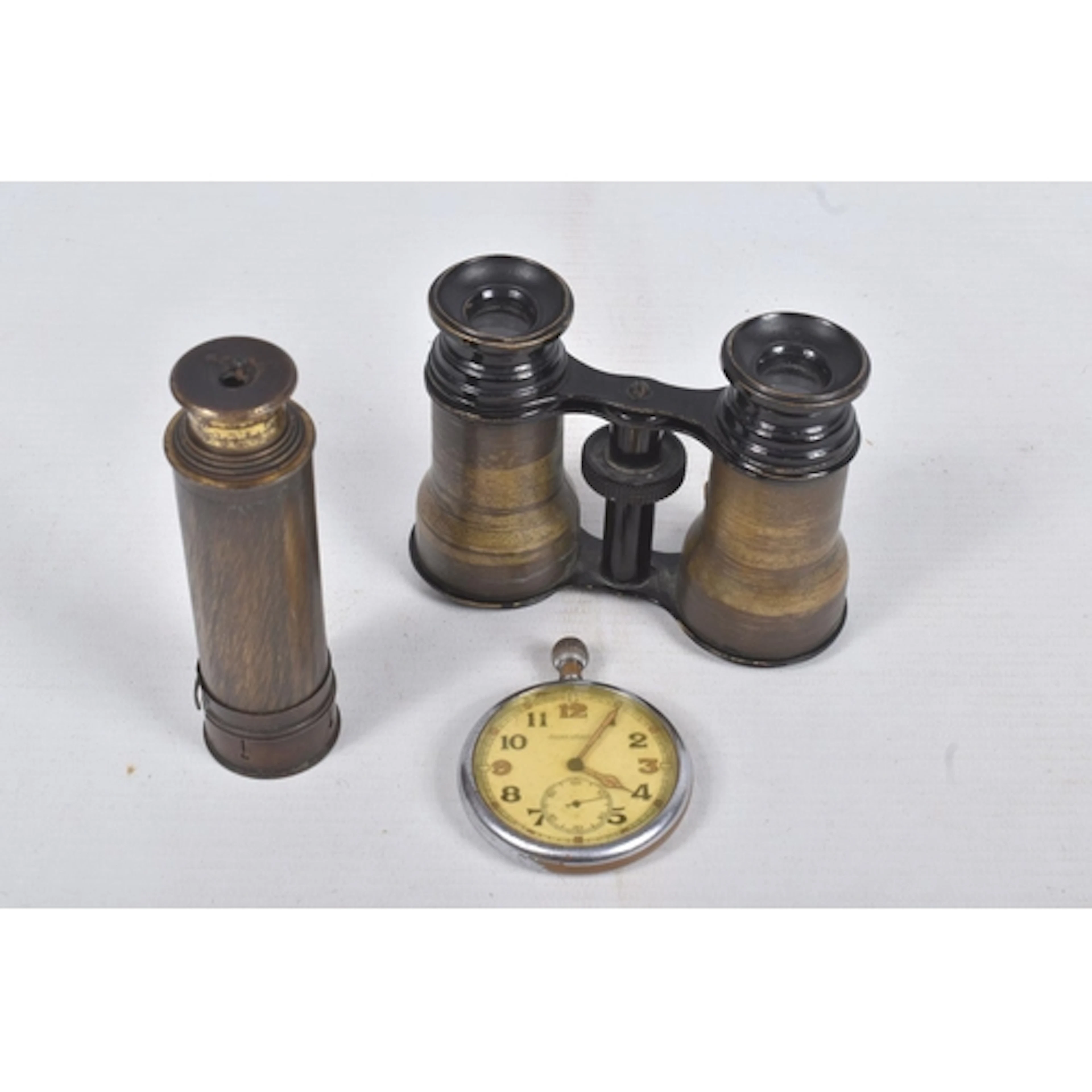 A JAEGER LE COULTRE MILITARY POCKETWATCH AND PAIR OF OPERA G...