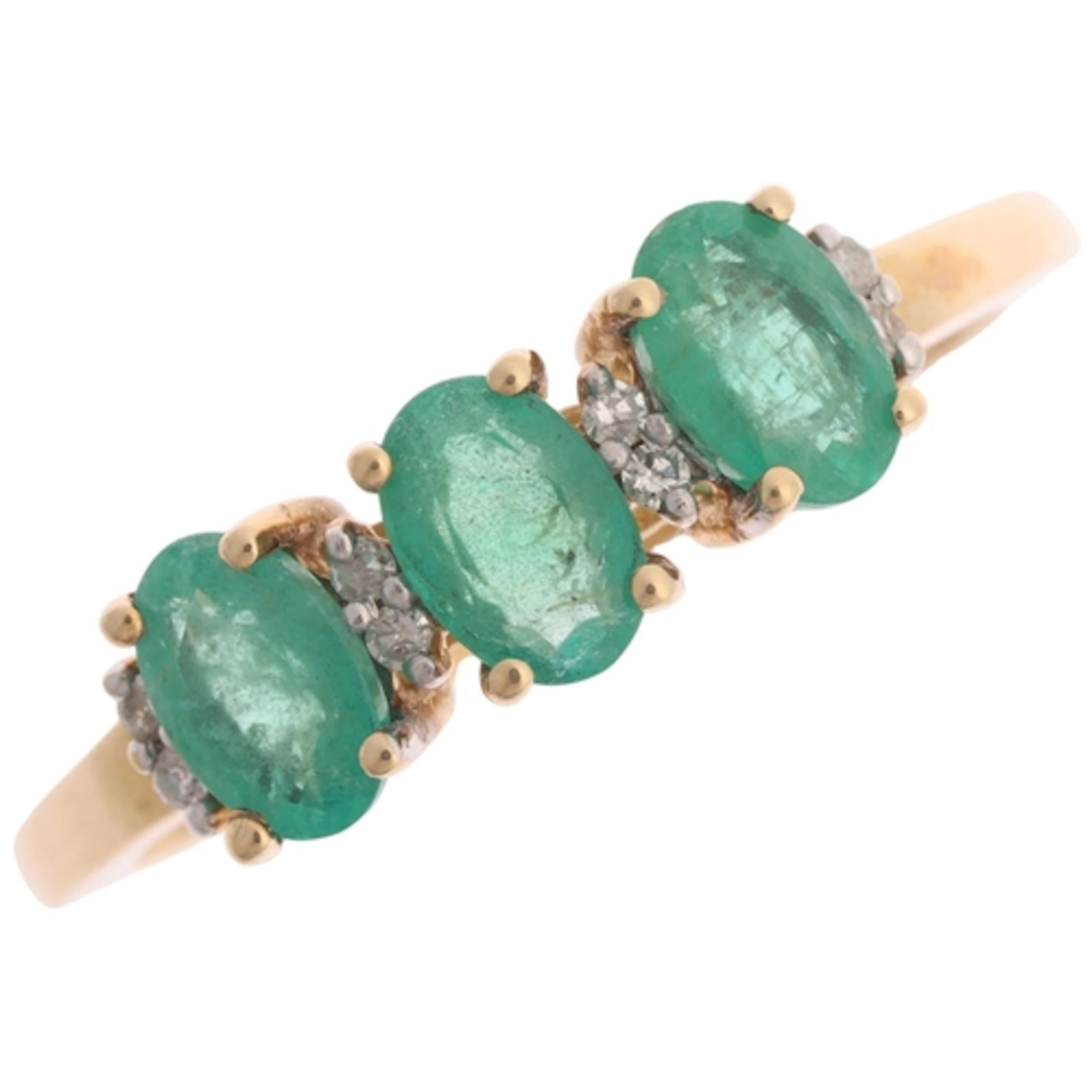 A 9ct gold emerald and diamond half hoop ring, TGGC, Birming...