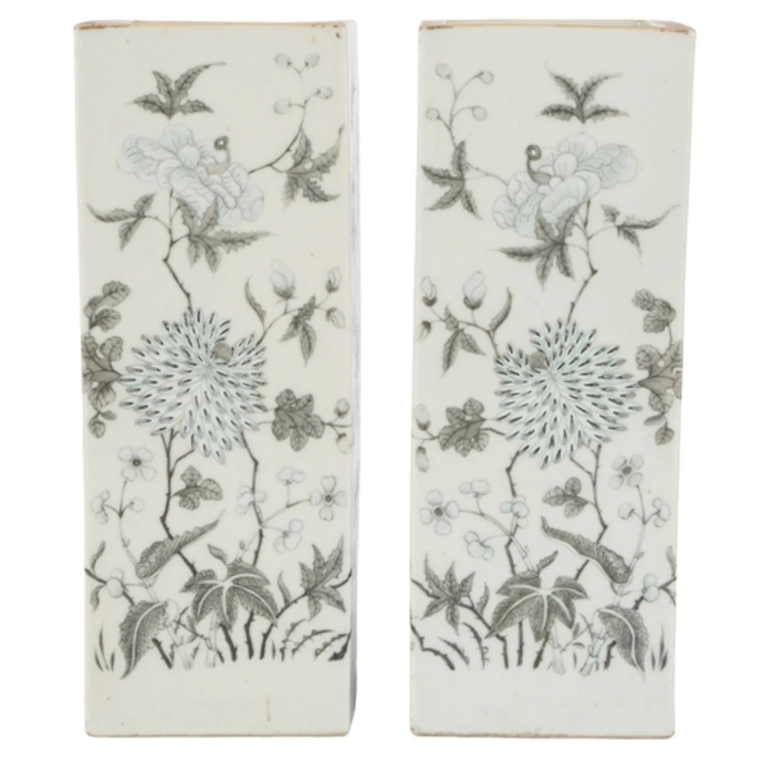 A pair of unusual Chinese grisaille enamelled square vases, ...