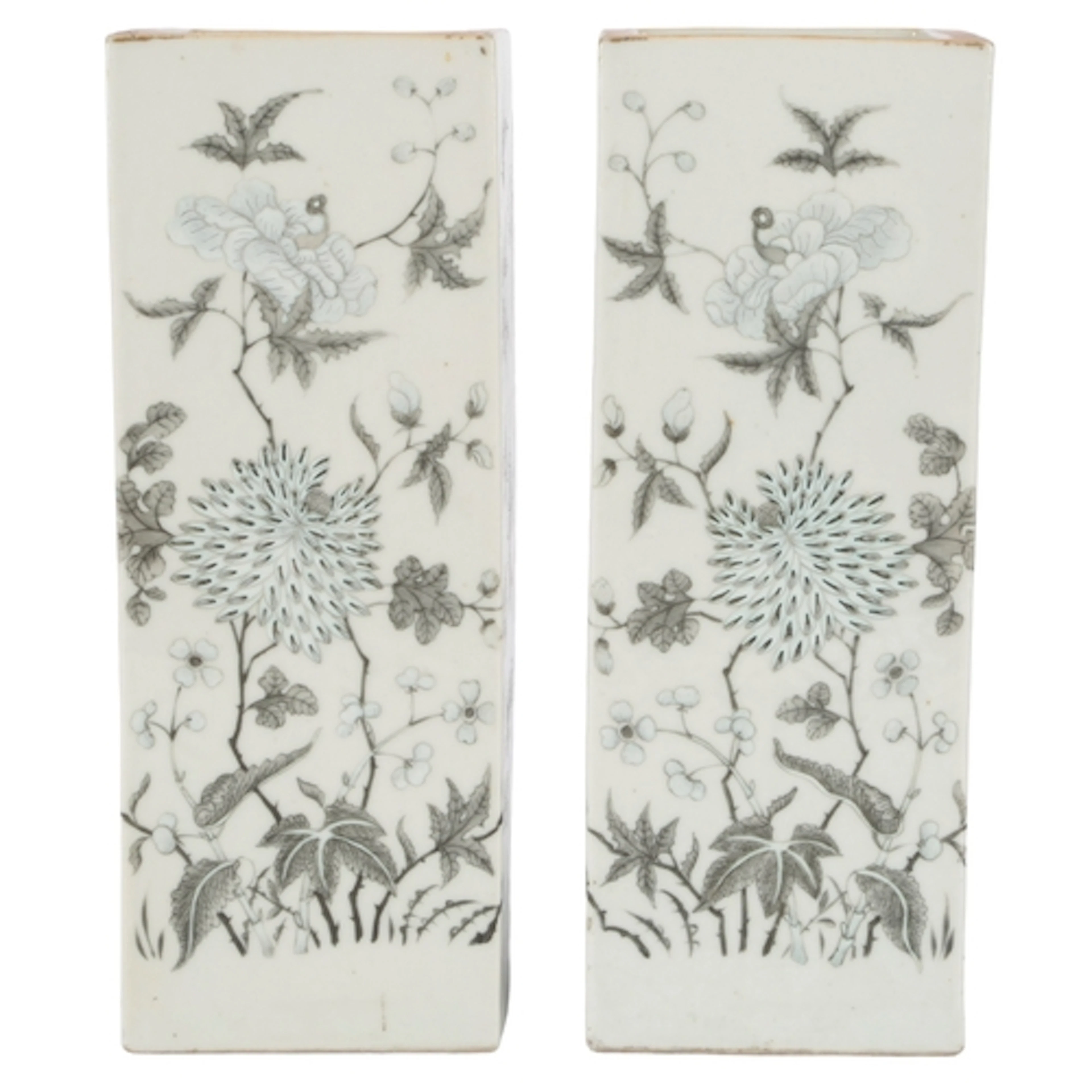 A pair of unusual Chinese grisaille enamelled square vases, ...