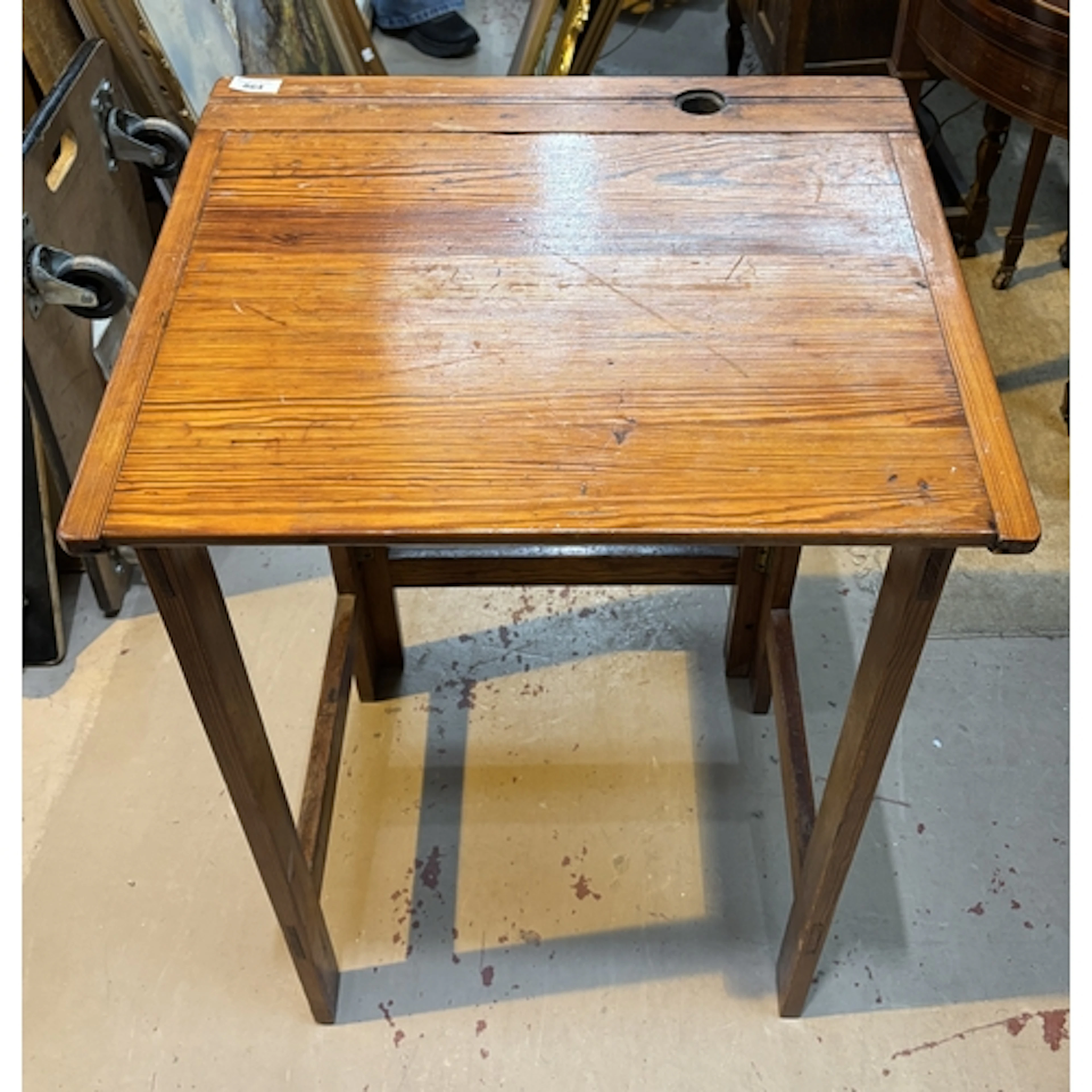 A pitch pine vintage folding desk and 4 beech and plywood fo...