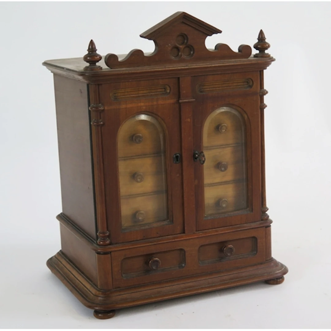 A Late Victorian stained beech table top collectors cabinet,...