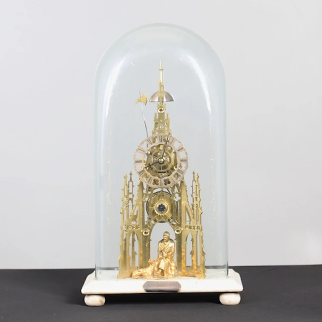 A VICTORIAN GOTHIC REVIVAL 'SIR WALTER SCOTT' SKELETON CLOCK...