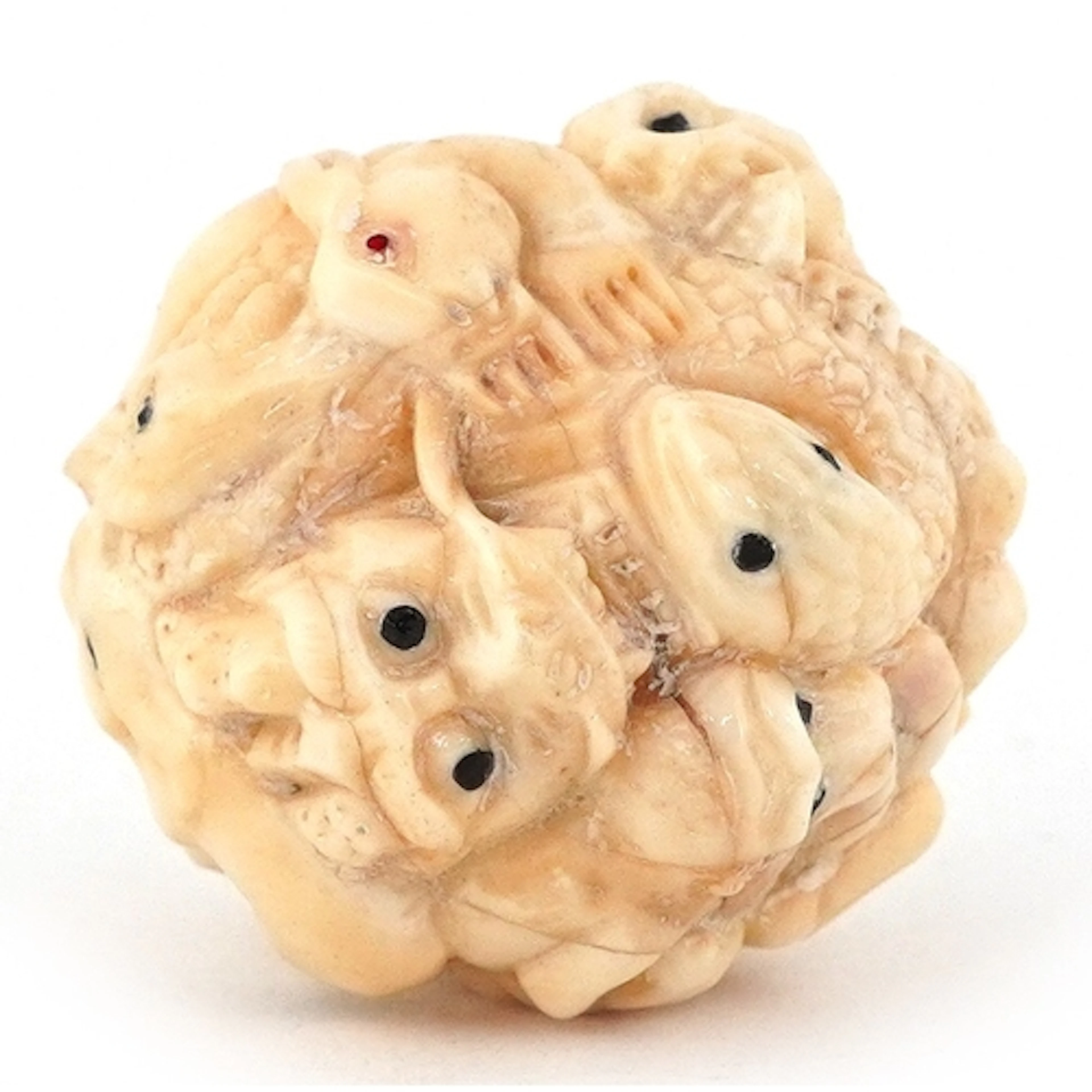 Japanese bone netsuke carved with animalia, 3.5cm in diamete...
