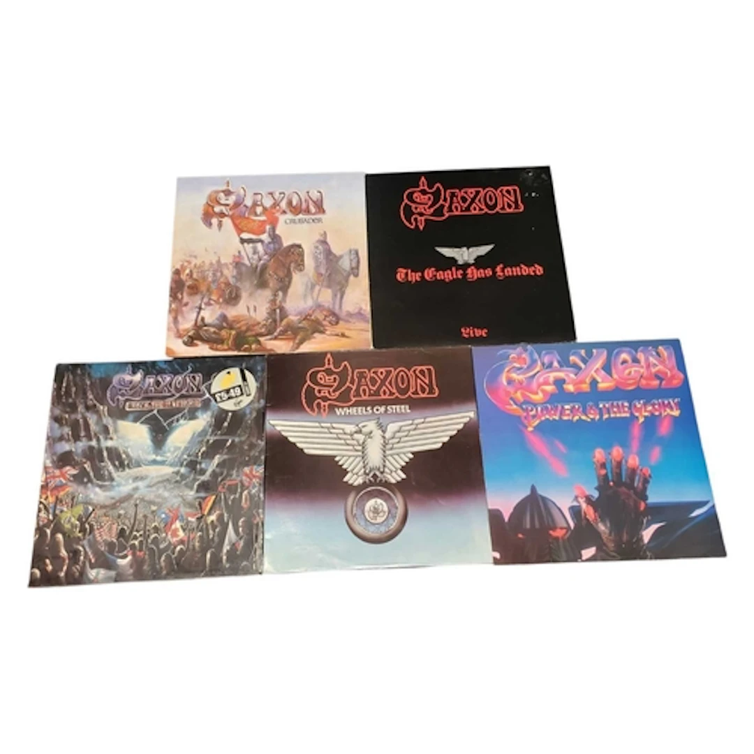 Saxon - Five heavy metal late 20th century LP vinyl records....