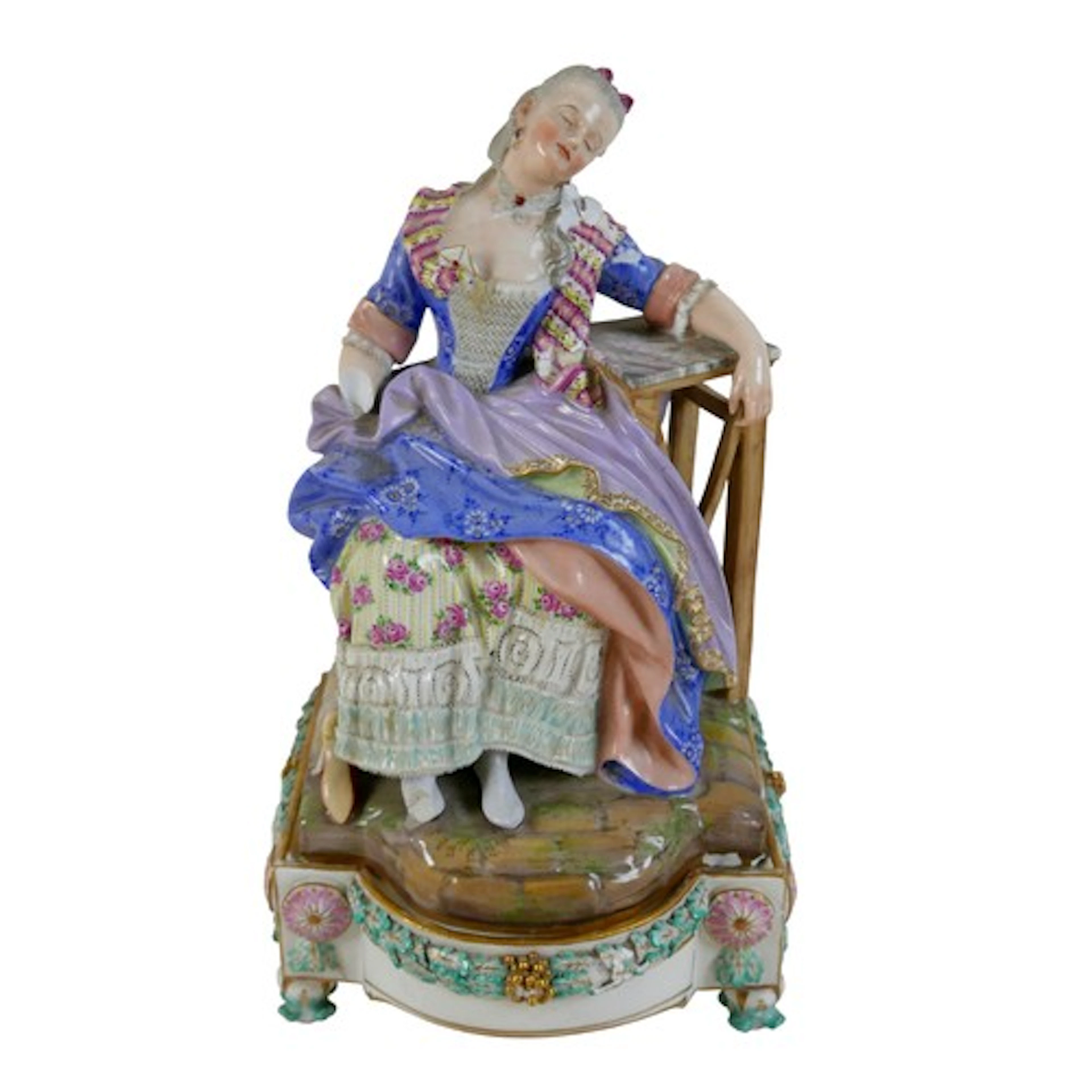 A late 19th century Meissen porcelain figure of a girl sleep...