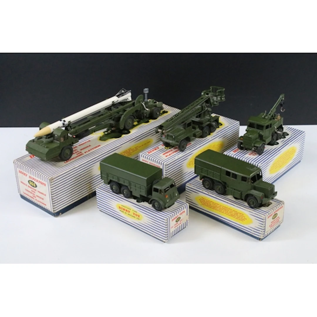 Five boxed Dinky military diecast models to include 666 Miss...