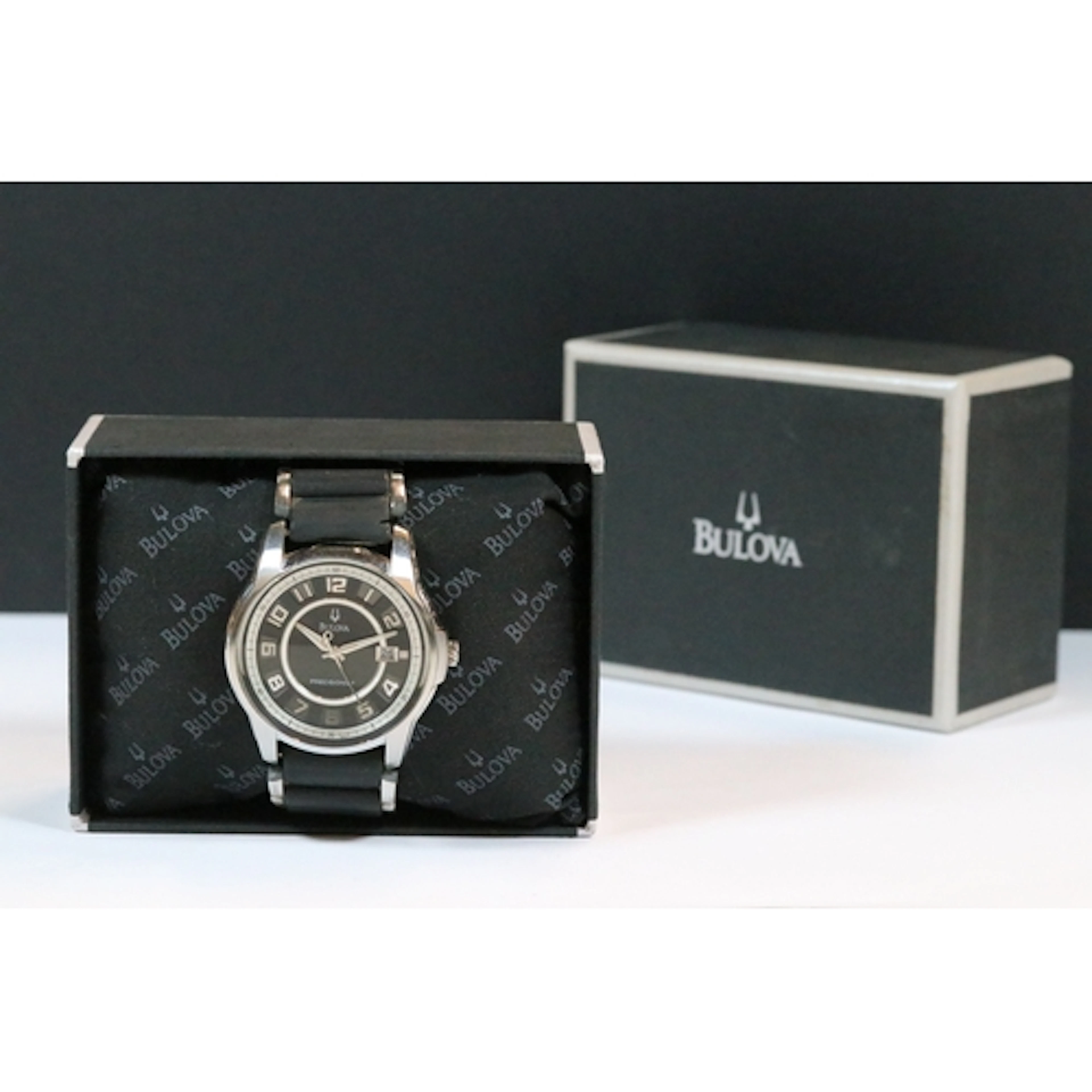Boxed Bulova Precisionist gents stainless steel wrist watch,...